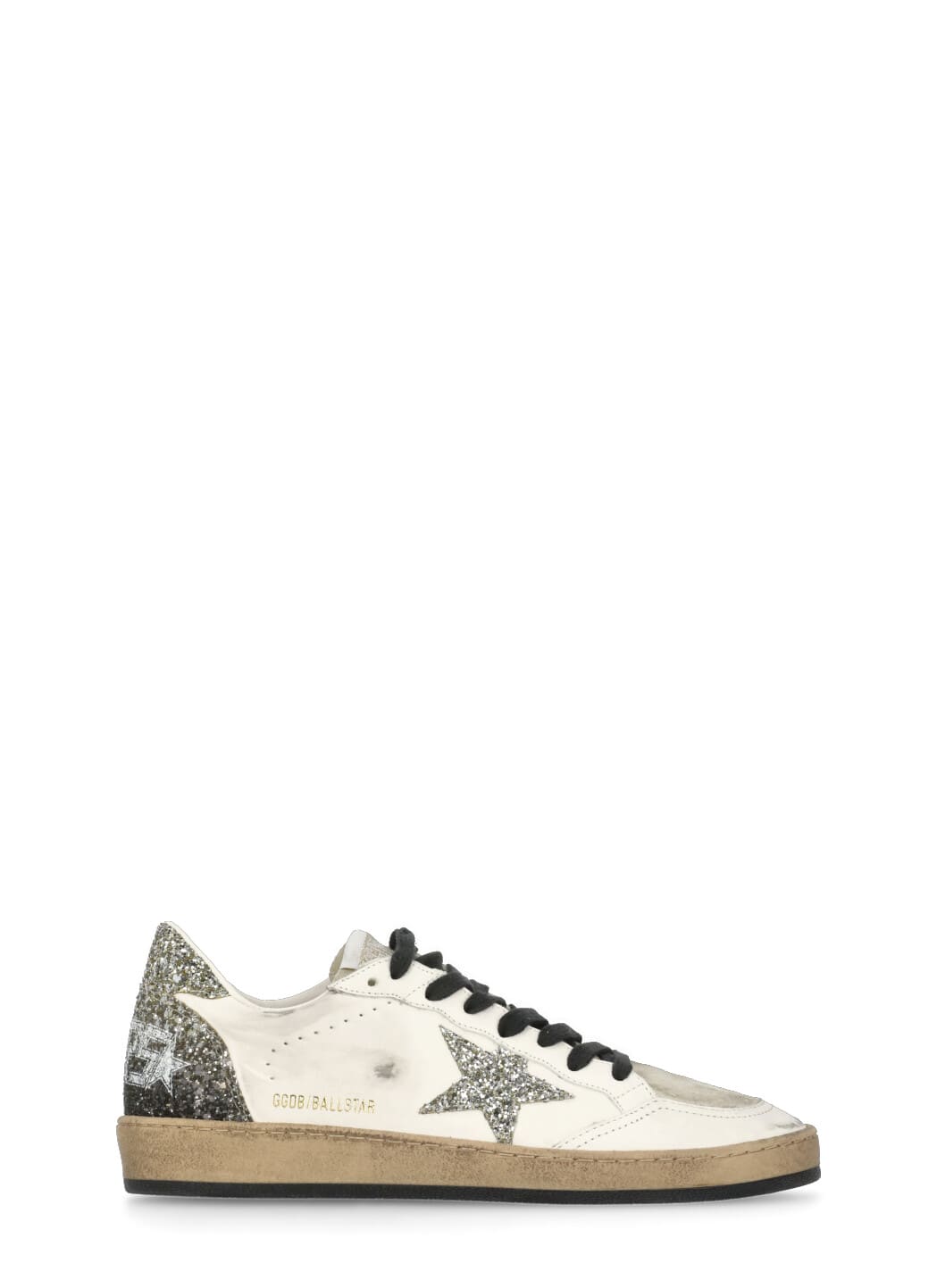 Golden Goose Ballstar White Low Top Sneakers With Glittered Star Patch On The Side And Glittered Heel With Logo L In White