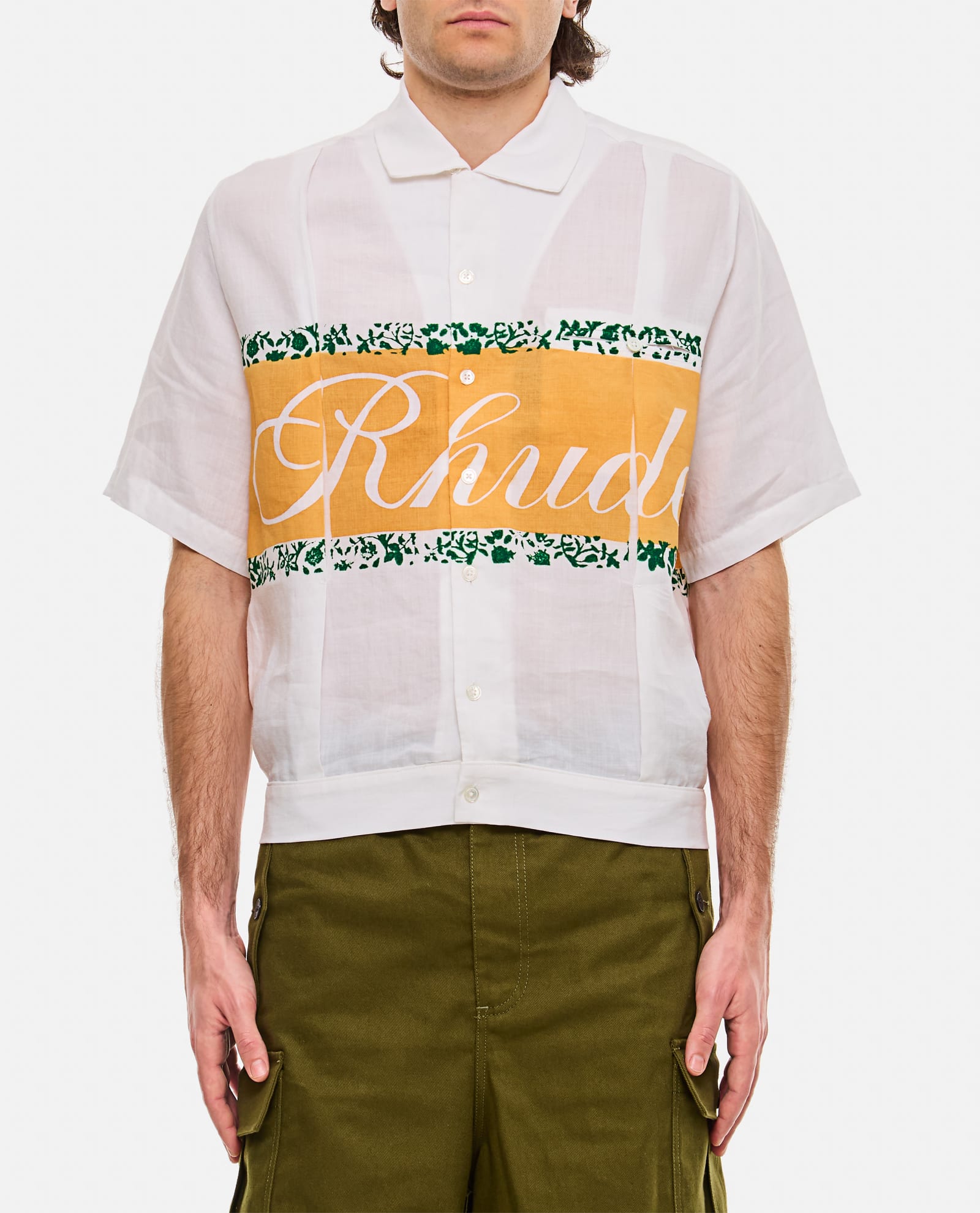 Shop Rhude Linen Cuban Cotton Shirt In Neutrals