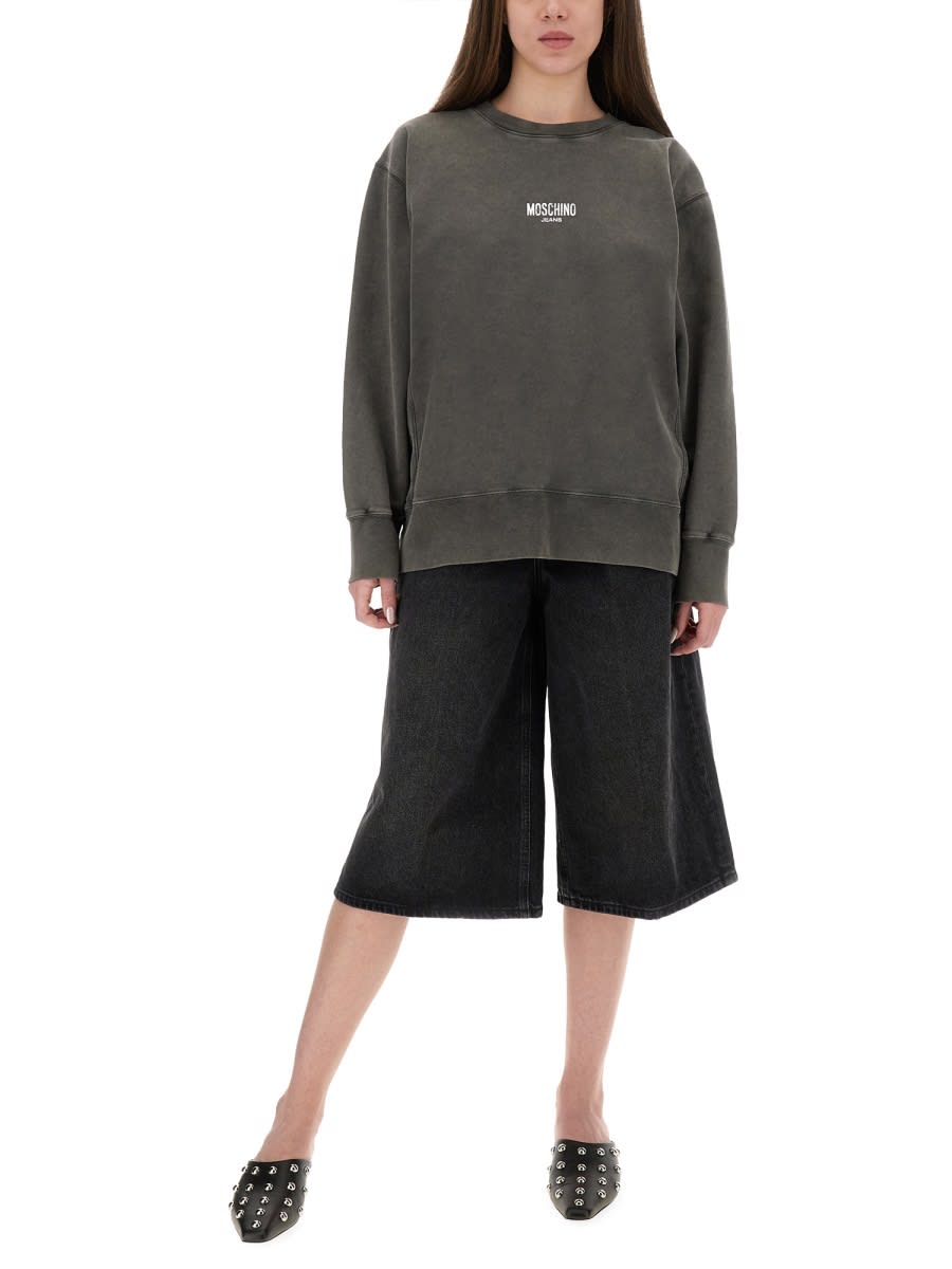 Moschino Crew Neck Graphic Print Knitwear In Gray