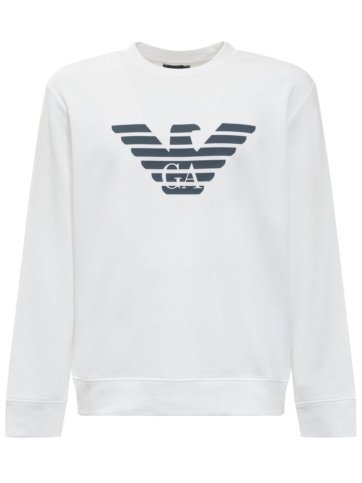 Shop Emporio Armani Logo Print Long-sleeved Sweatshirt In White