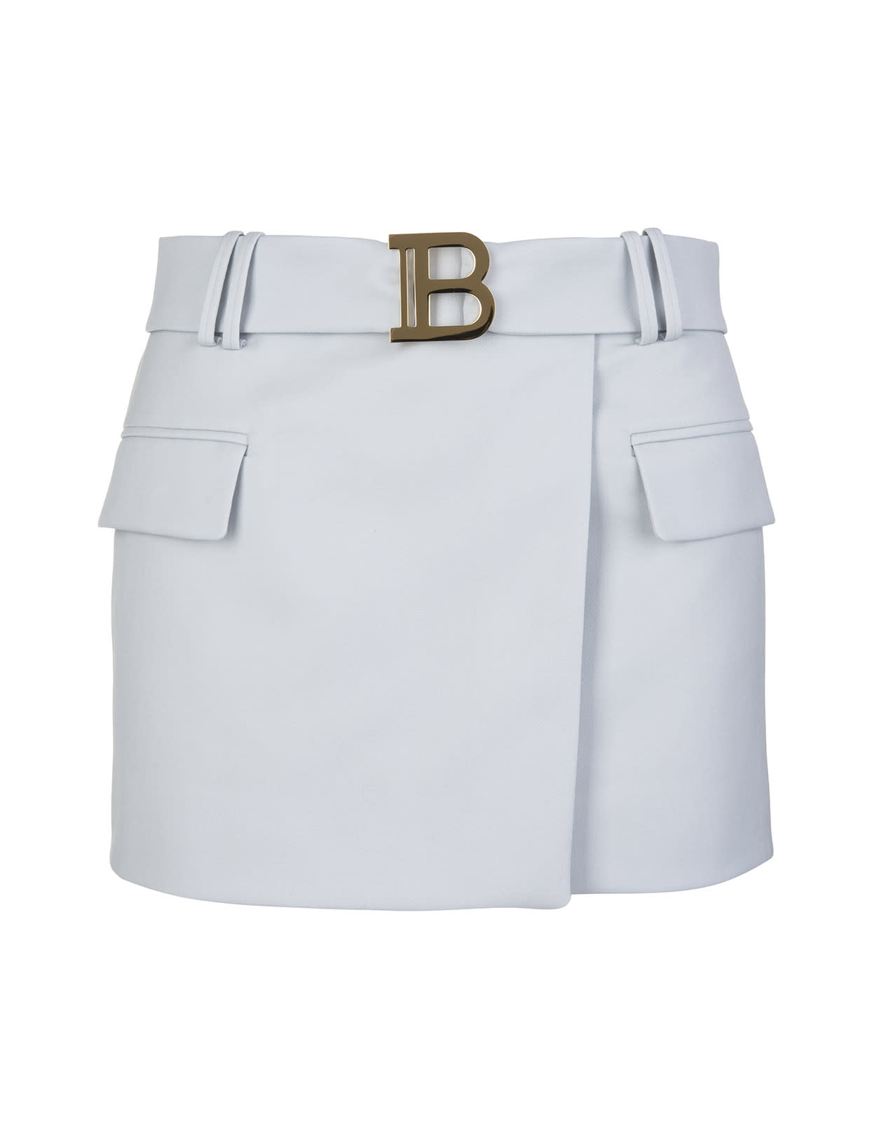 Balmain Low Waist Short Skirt In Light Grey Wool