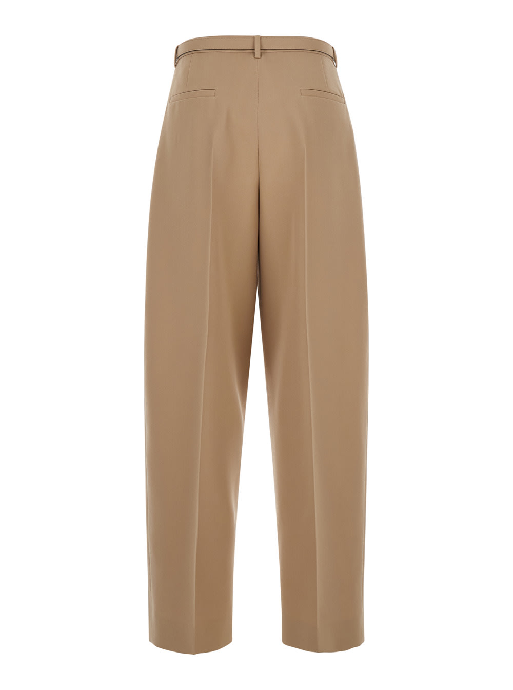 Shop Jil Sander Beige Pants With High Waist And Belt And Pences On The Front In Cotton Woman