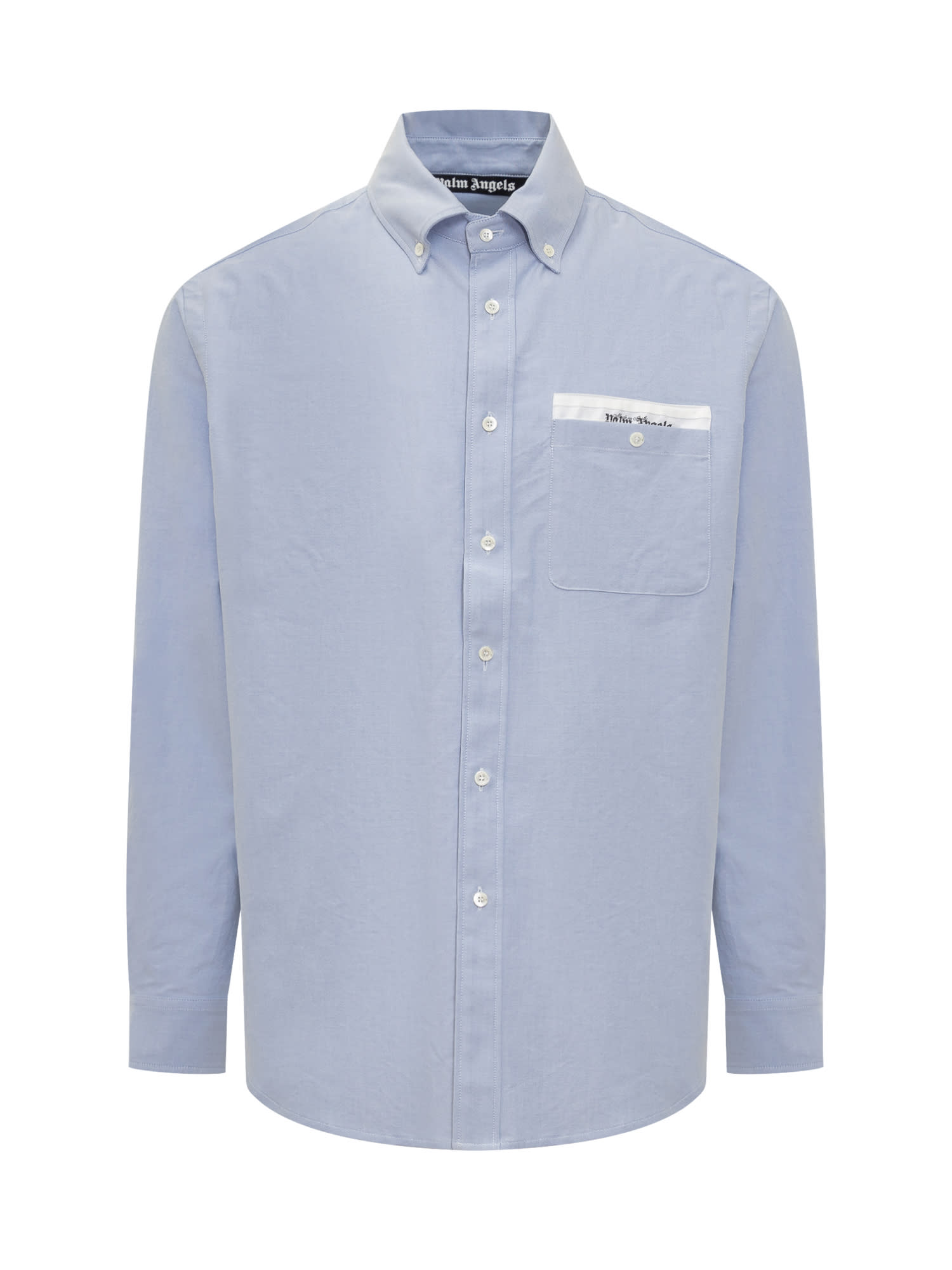 Shop Palm Angels Shirt With Pocket In Light Blue