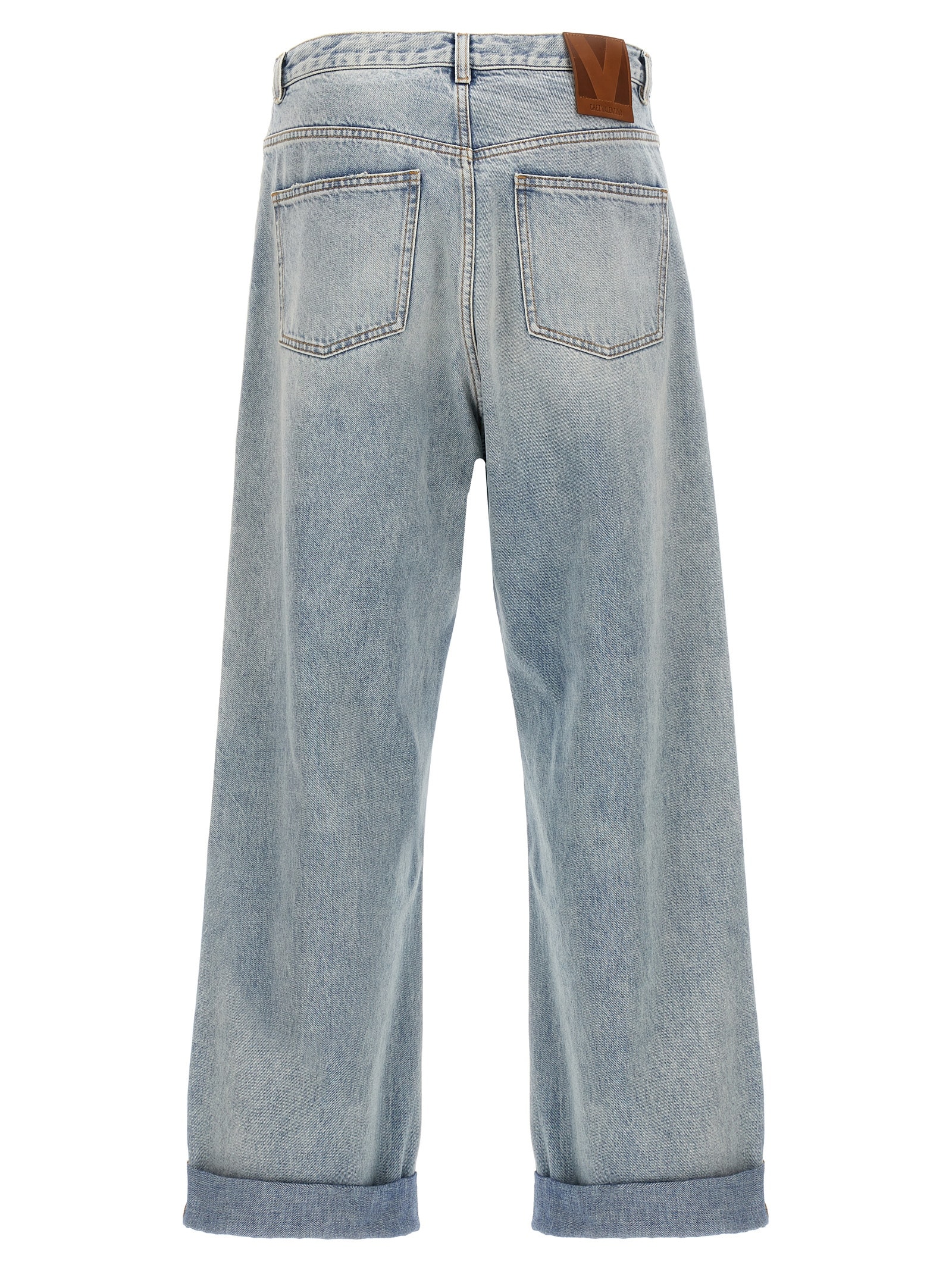 Valentino Rolled Cuffs Denim Trousers In Light Blue