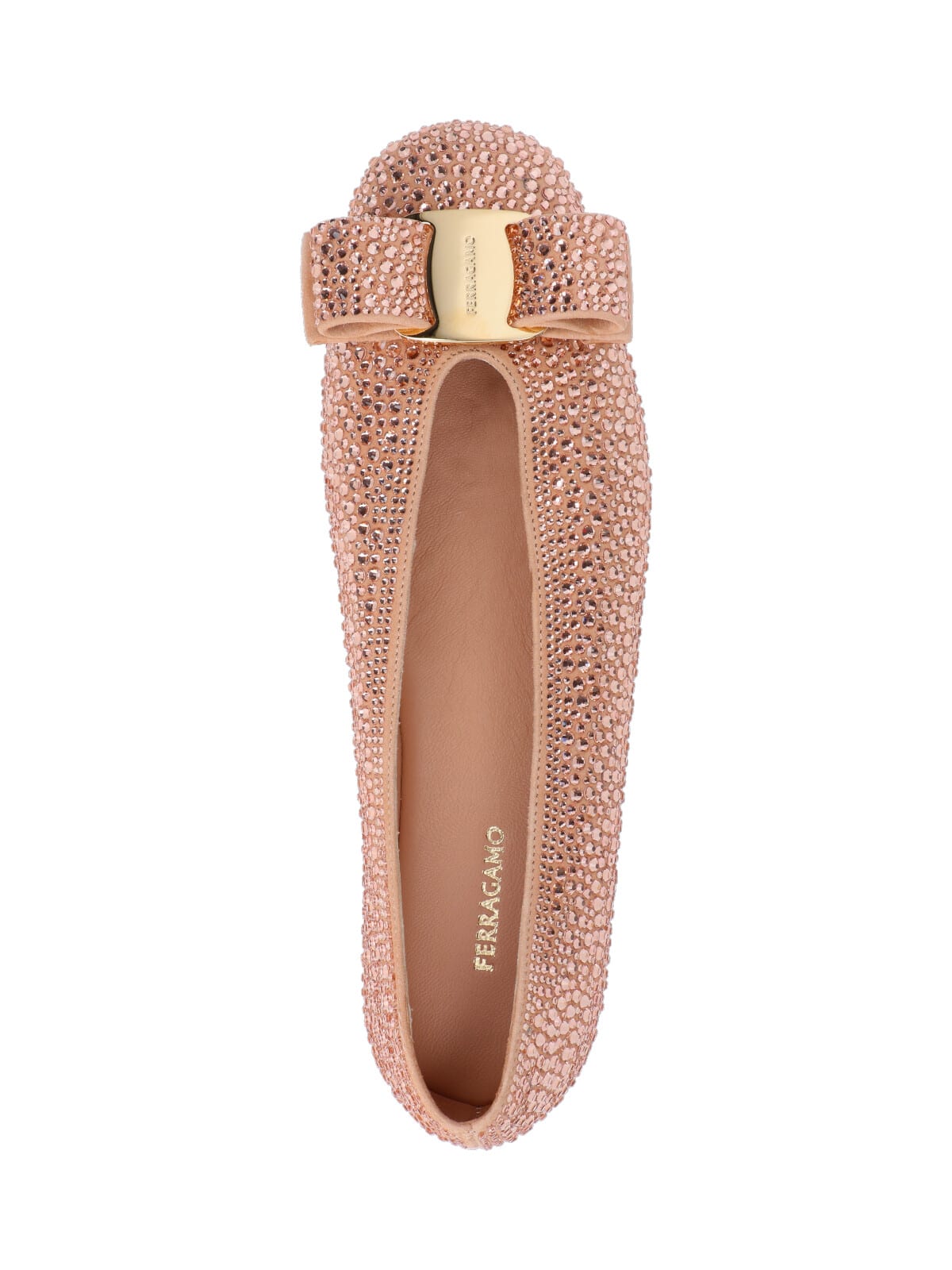 Ferragamo Pointed Toe Pink Flats With Sparkling Embellishments In Pink