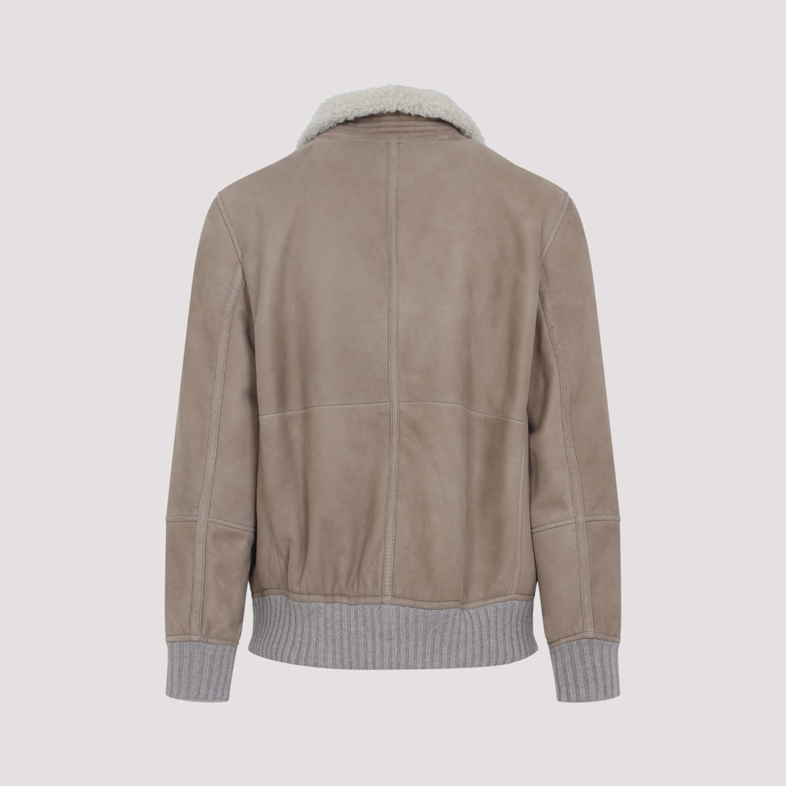 Brunello Cucinelli Shearling-collared Taupe Jacket In Brown