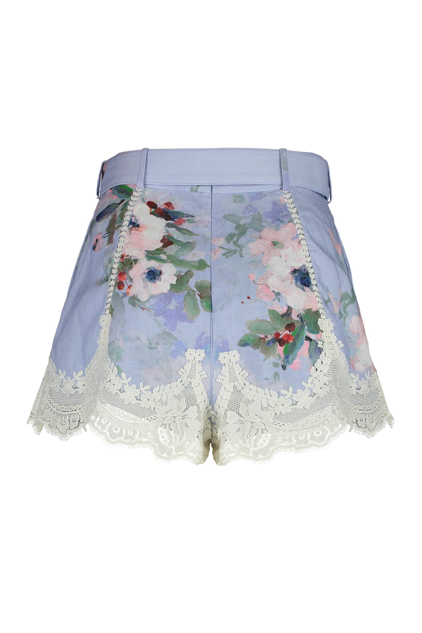 Zimmermann Everley Floral Printed Belted Shorts In Blue