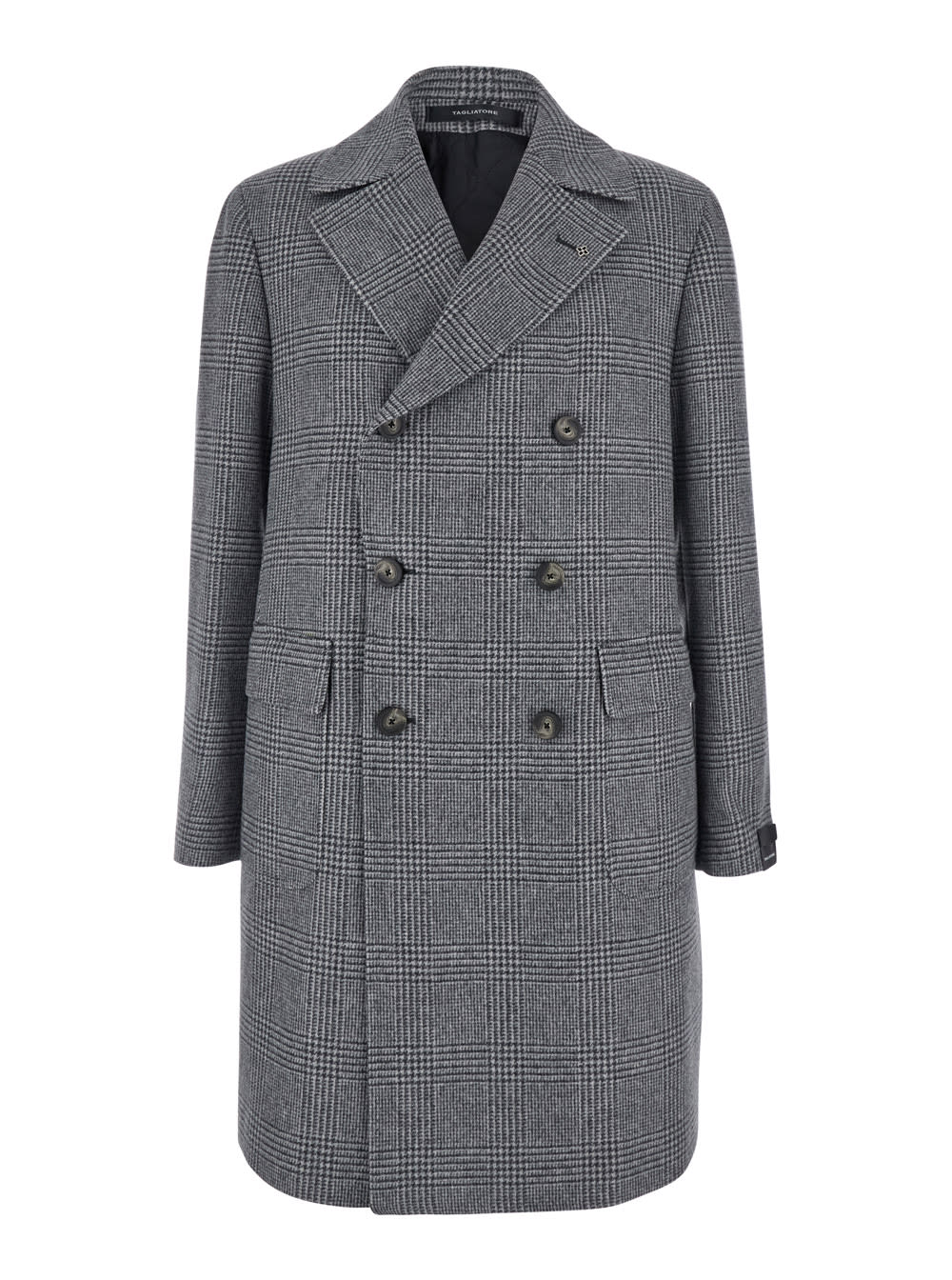 Tagliatore Londra Grey Oversized Double-breasted Coat With All-over Stripes Motif In Wool Blend Man In Gray