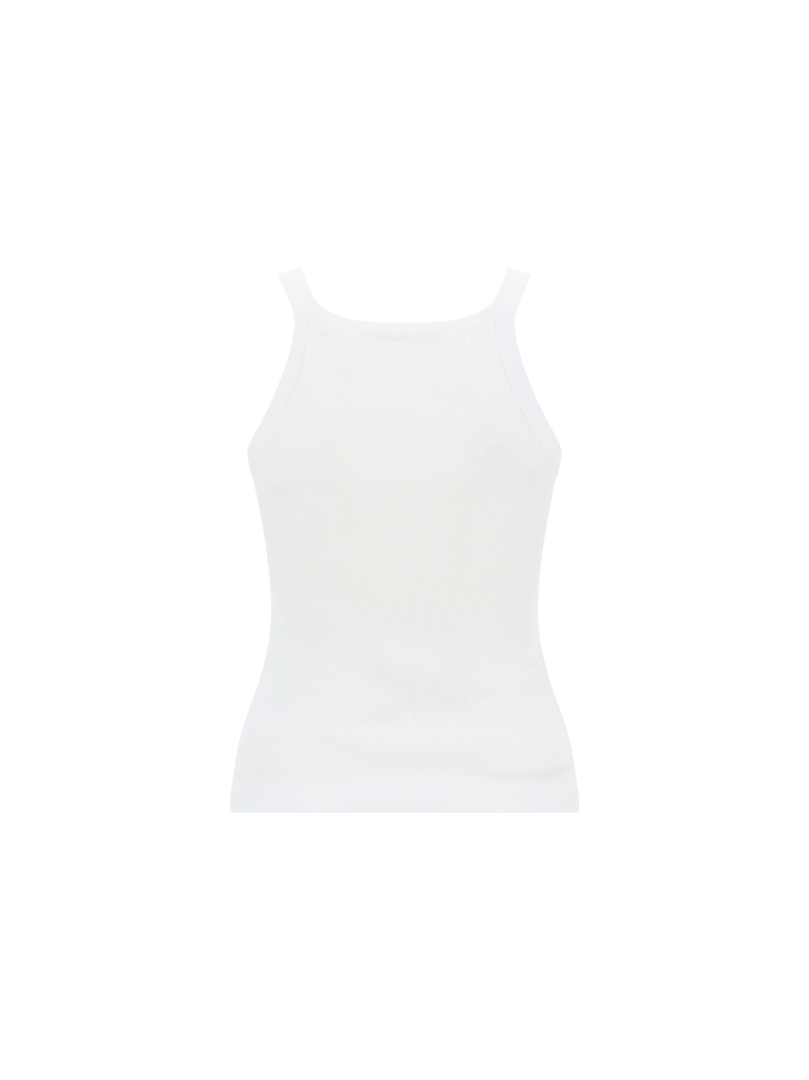Fendi Women White Ribbed Tank Top With Contrasting Logo Embroidery In Stretch Cotton Woman In White