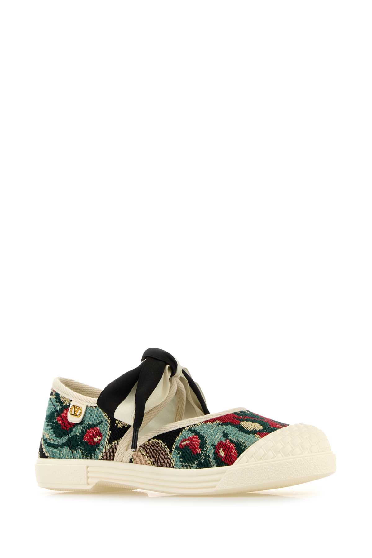 Valentino Bay By Bay Ballerina Trainer In Jacquard Fabric With Floral Embroidery In Nerofiorimulticolorivoryivory