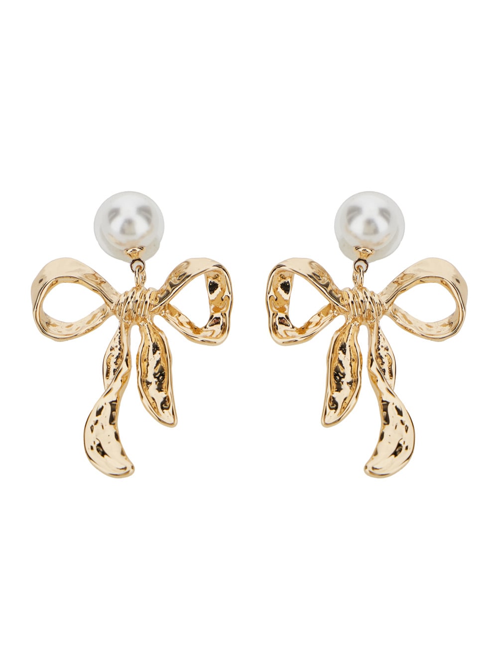 Gold-colored Earrings With Pearl And Bow Design In Brass Woman