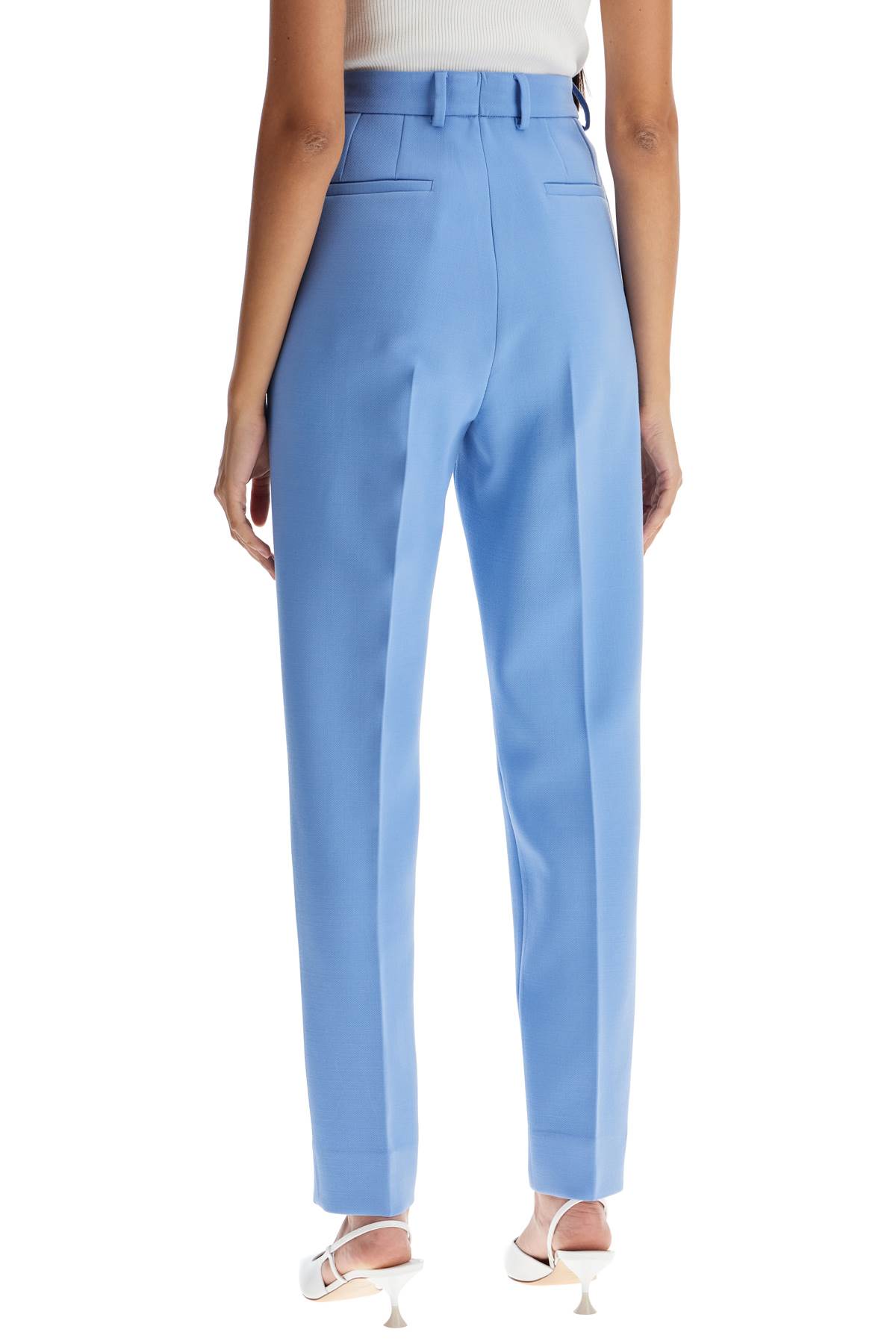 Shop Dolce & Gabbana Wool Crepe Trousers For Women In Glicine Viola Chiari (light Blue)