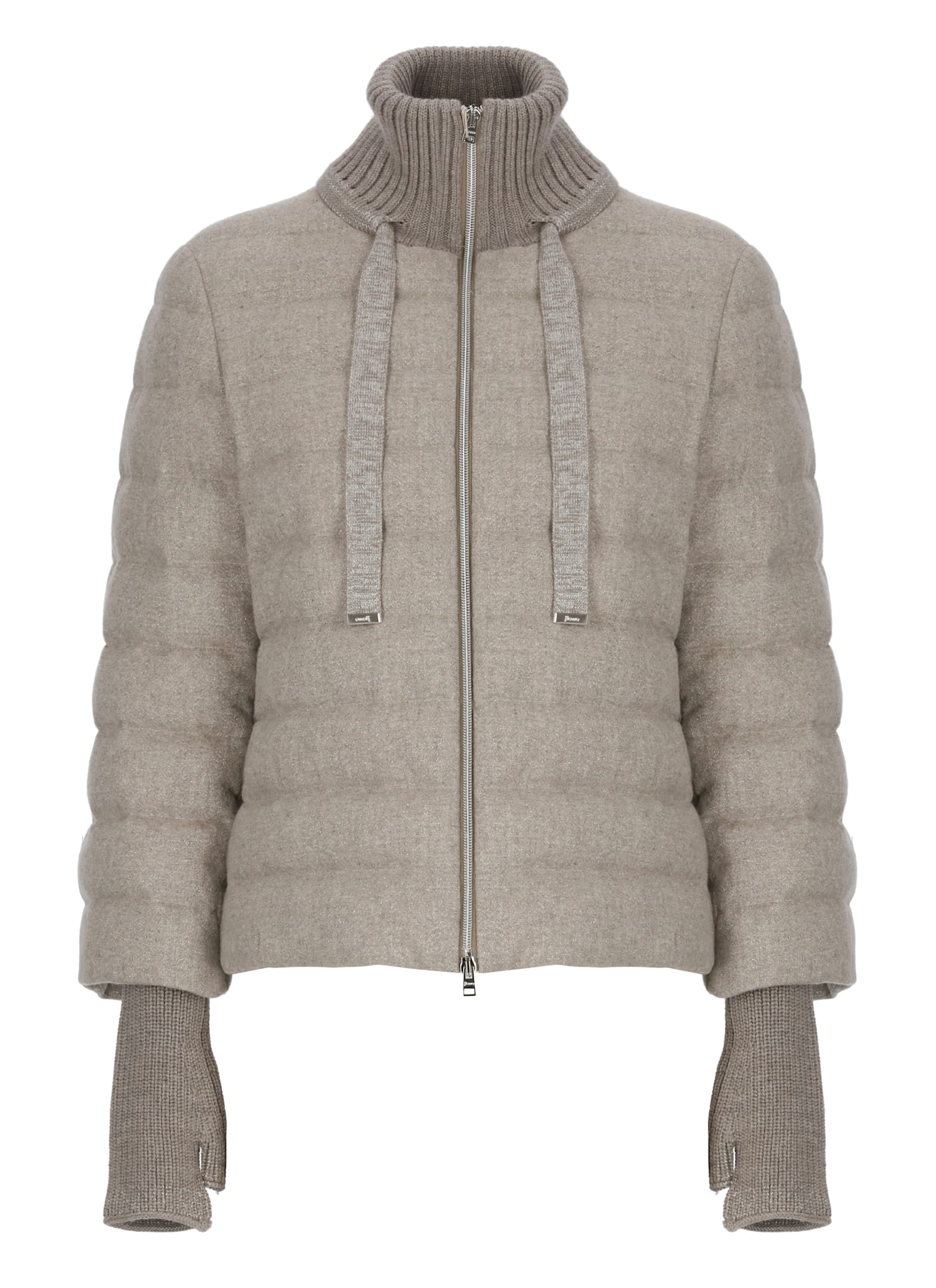 Herno Beige Down Jacket With Drawstring High  Neck And Removable Gloves In Gray