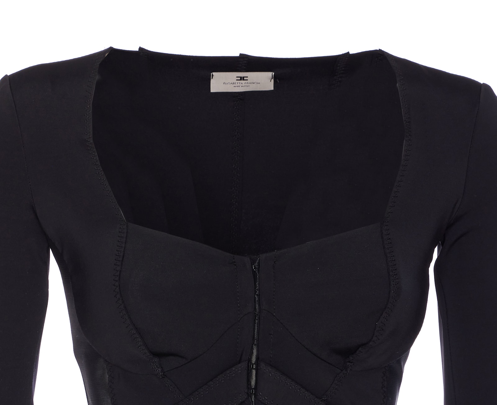Elisabetta Franchi Fitted Black Jacket With Sweetheart Neckline In Black