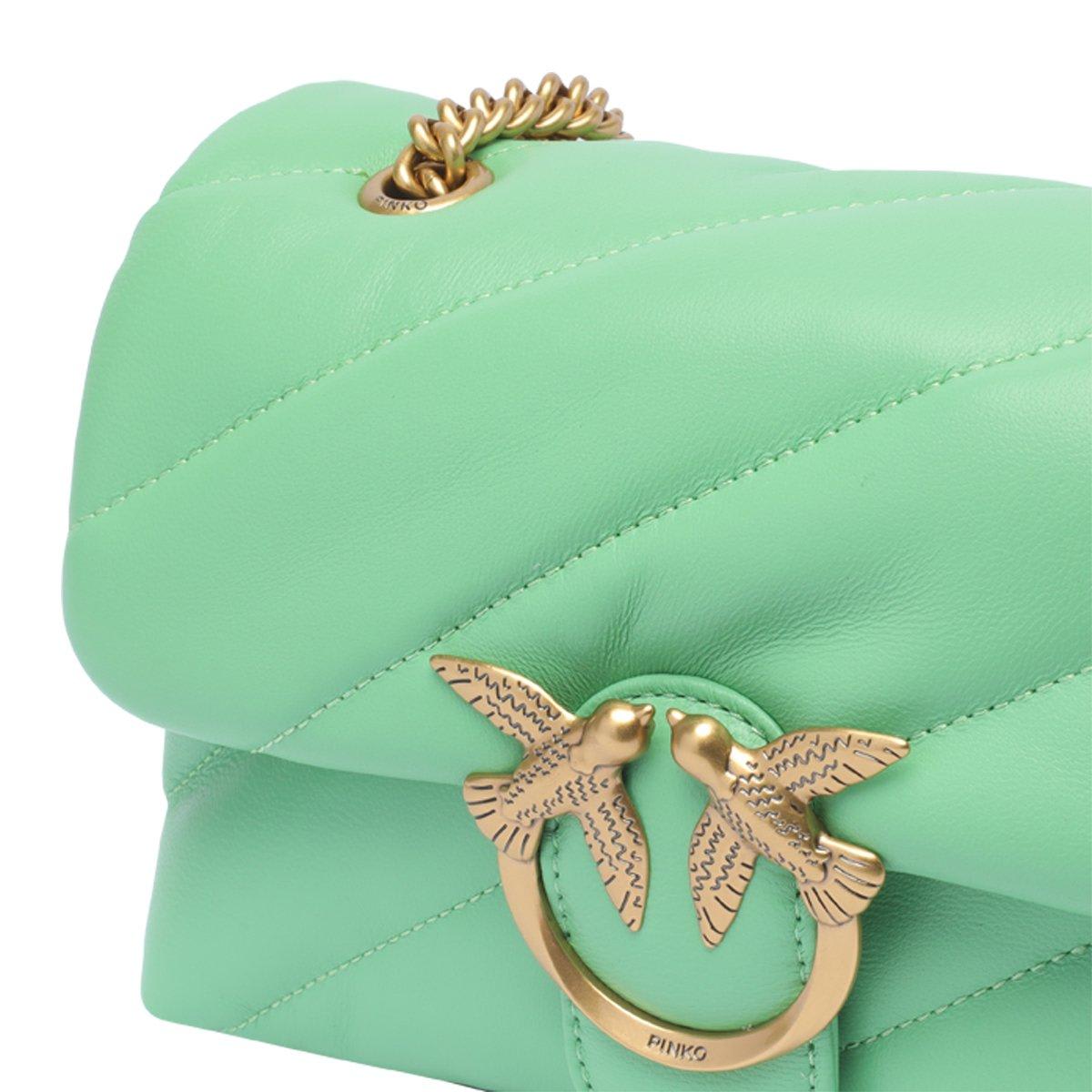 Shop Pinko Love Bird Fold-over Top Mini Crossbody Bag In Green