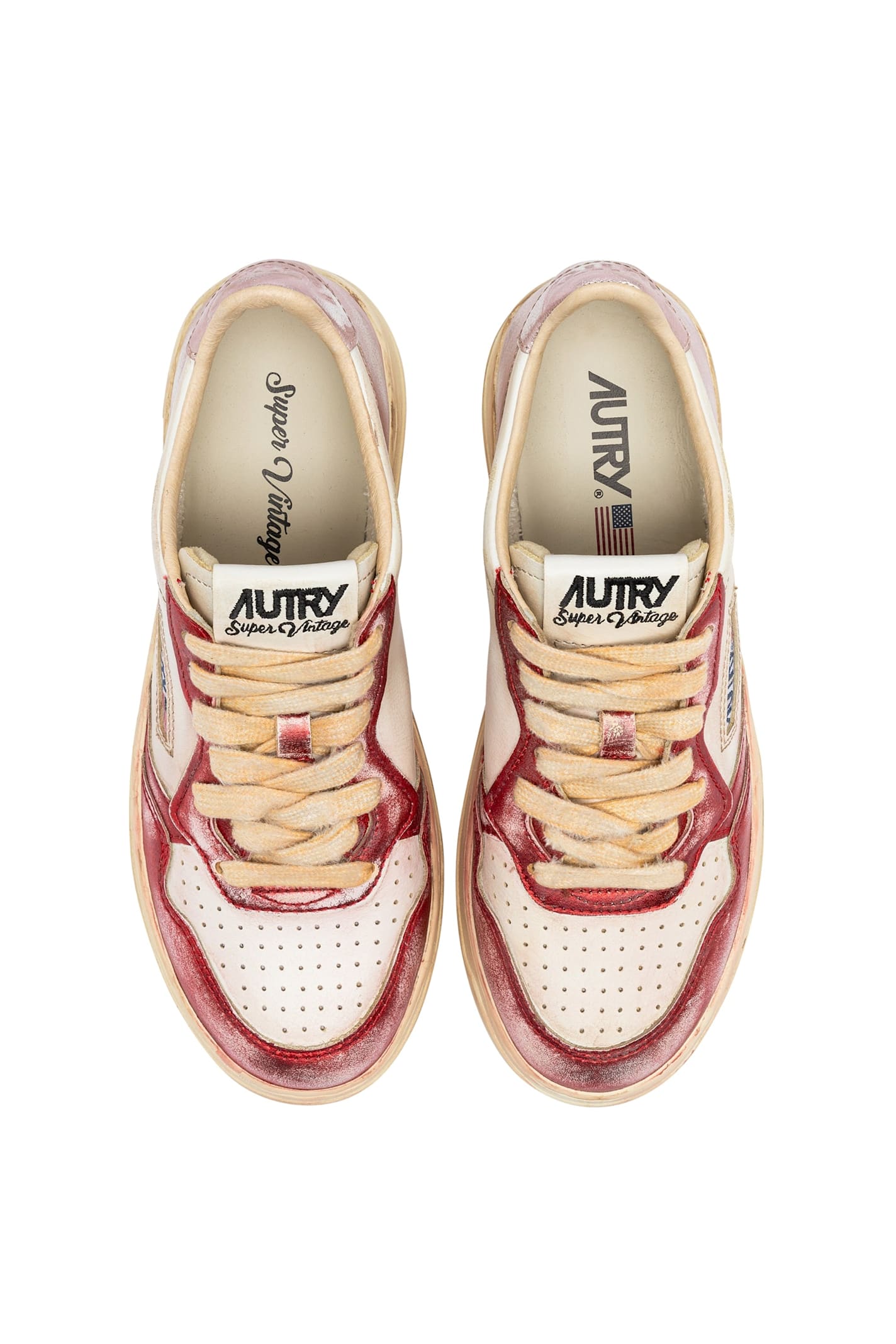 Shop Autry Sup Vint Low Metal Leat In White, Red, Pink
