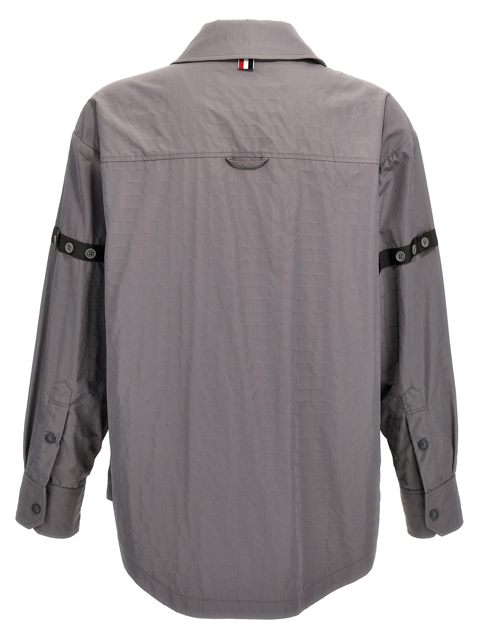 Shop Thom Browne Snap Front Overshirt In Gray
