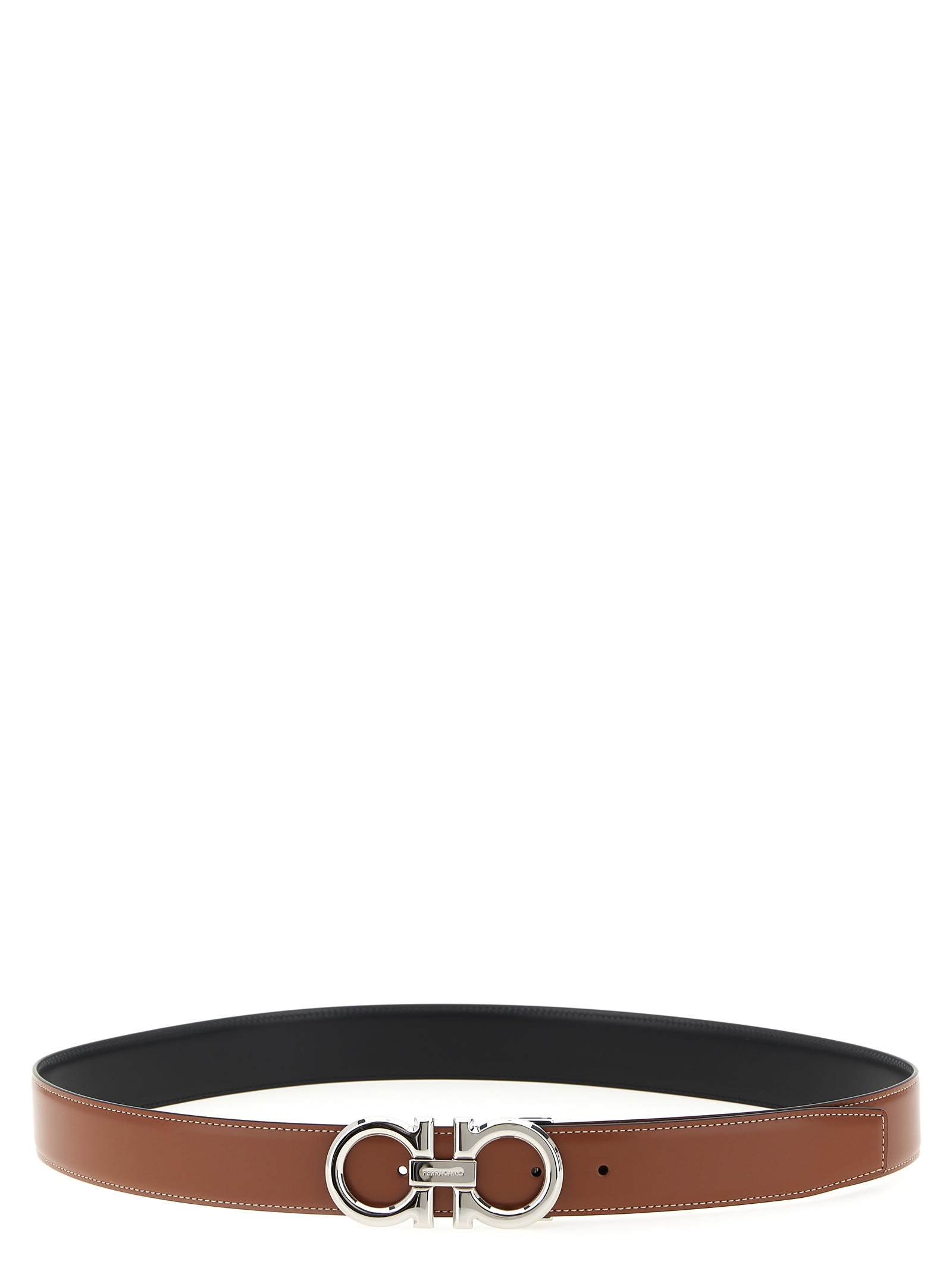 Ferragamo Reversible Gancini Belt Adjustable Length In Brown