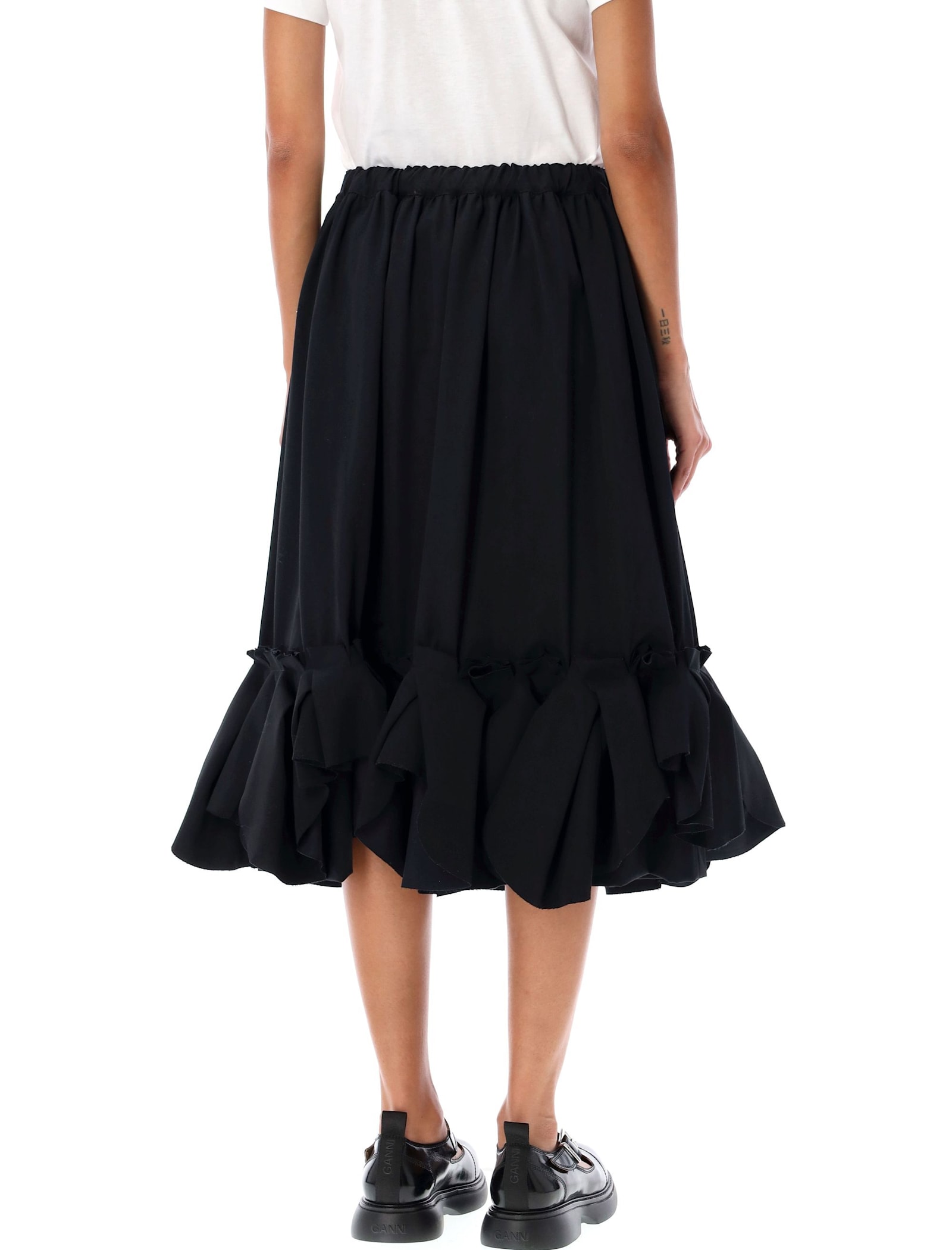 Shop Comme Des Garçons Pleated Ruffle Hem Midi Skirt In Black