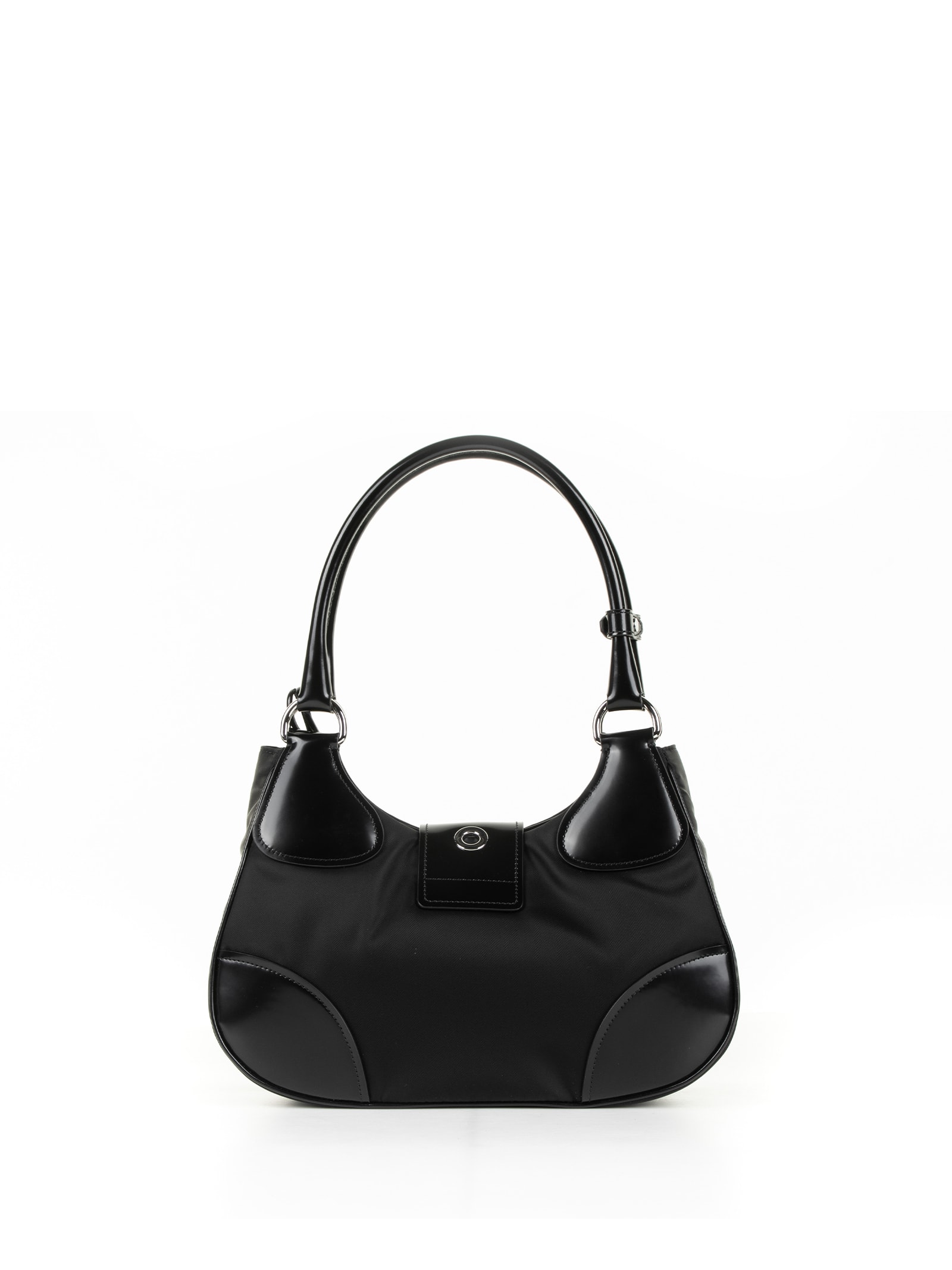 Shop Prada Leather Shoulder Bag With Buckle In Nero