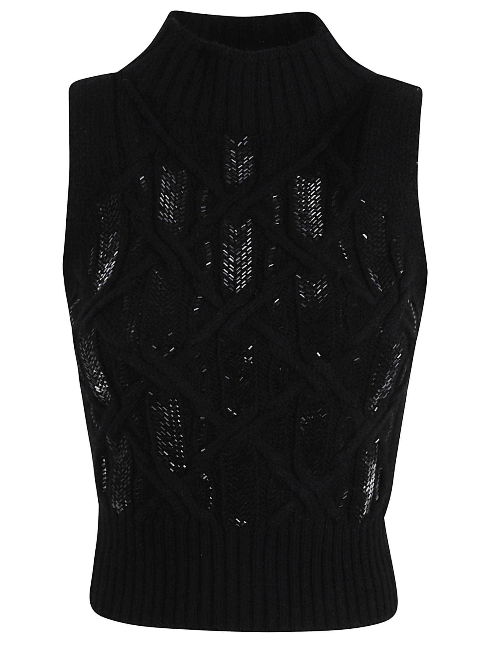 Ermanno Scervino Cropped Sleek Knitted Top With High Neck In Black