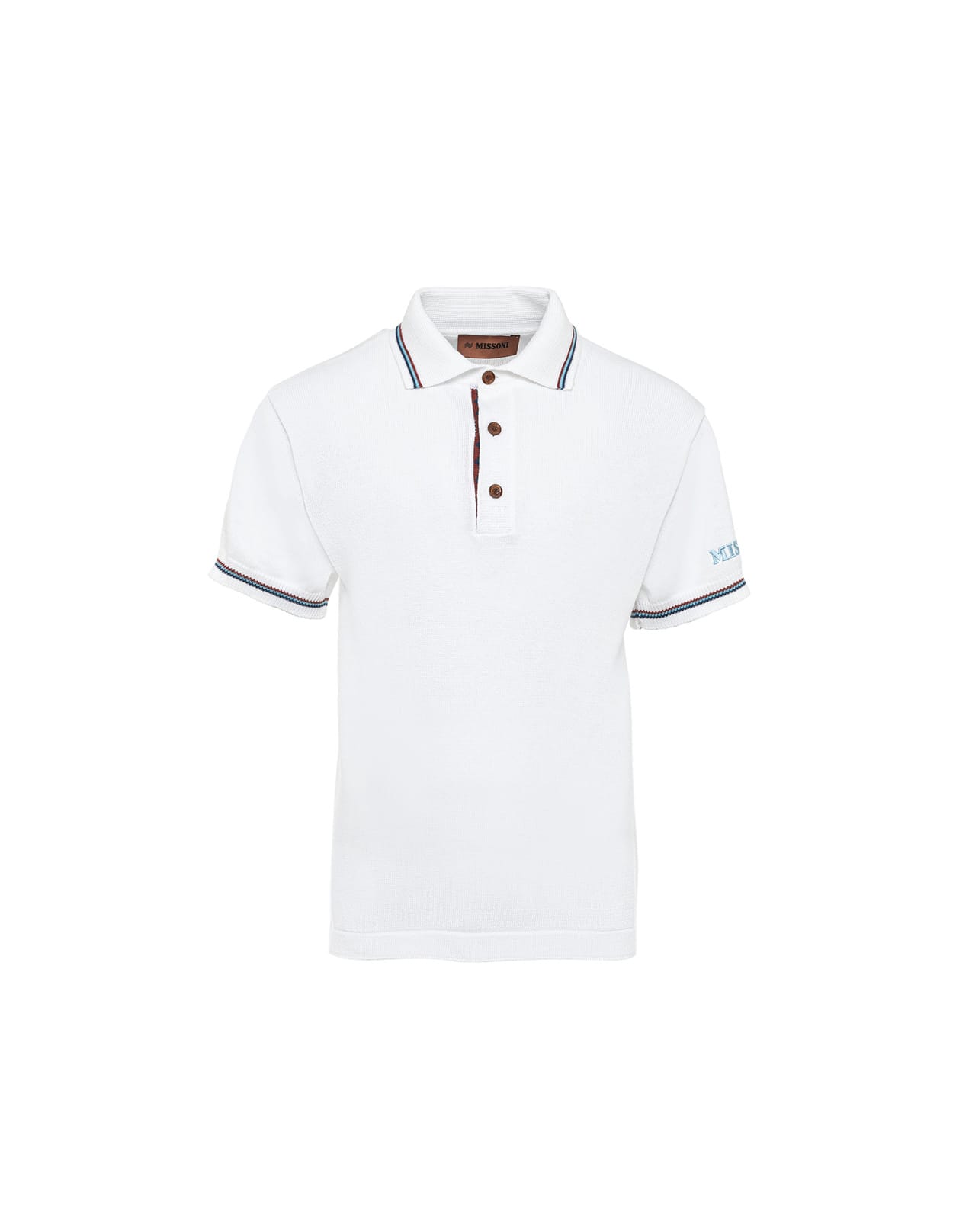 MISSONI WHITE SHORT SLEEVE POLO WITH CONTRAST STRIPES
