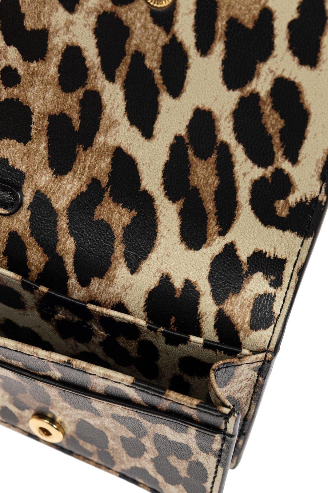 Ganni Brown Card Holder With Butterfly Logo And All-over Leopard Motif In Leather Blend Woman In Animal Print