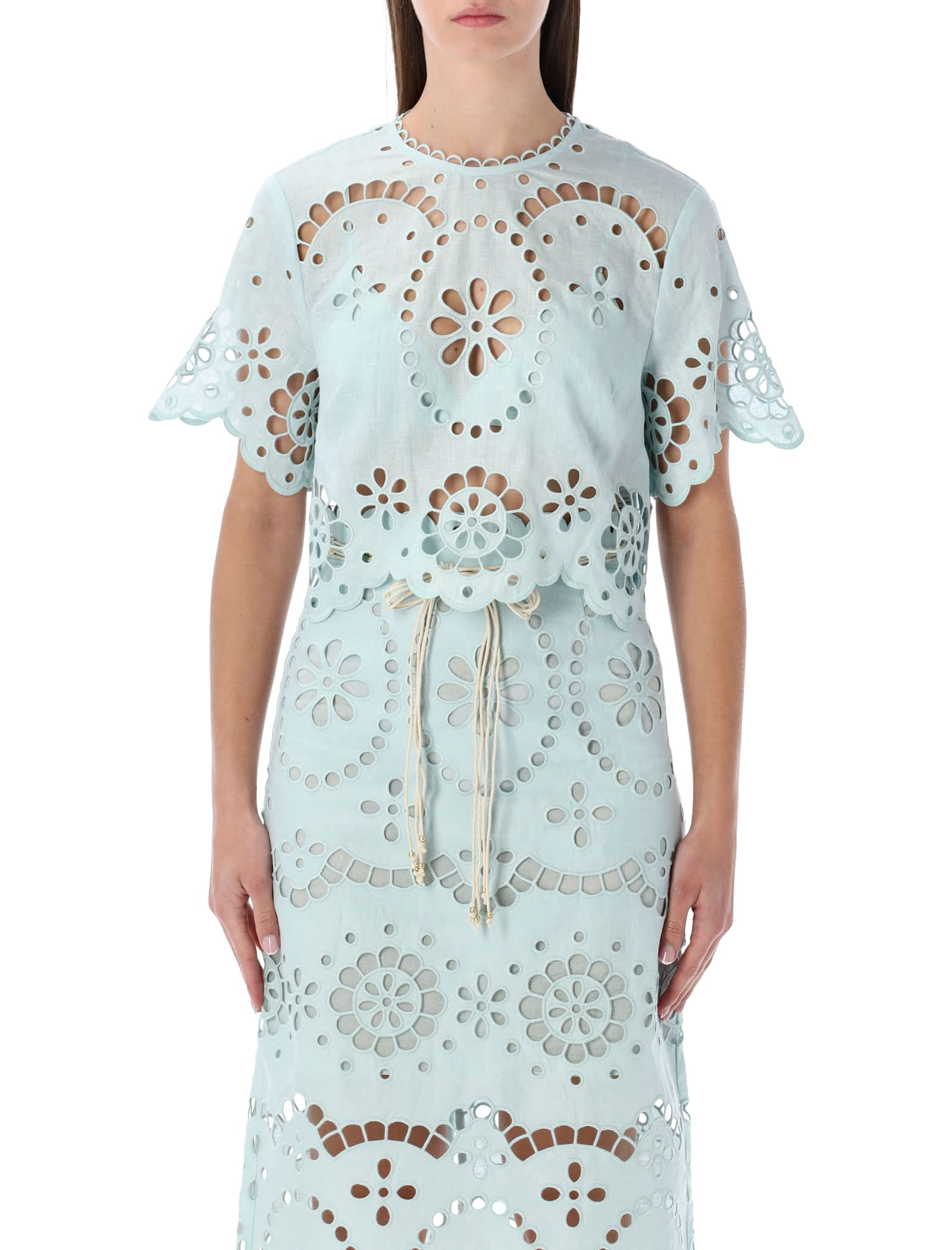 Zimmermann Awaken Light Blue Broderie Anglaise Top In Blue