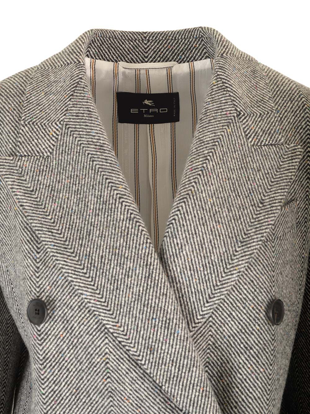 Shop Etro Herringbone Coat In Grey