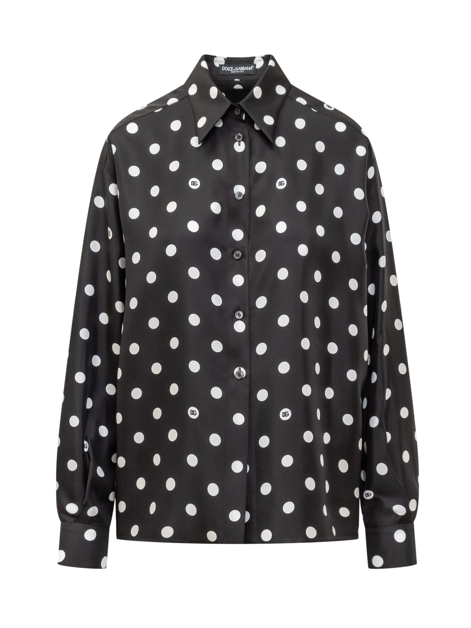 Shop Dolce & Gabbana Pois Silk Twill Shirt In Pois Med Fdo Nero