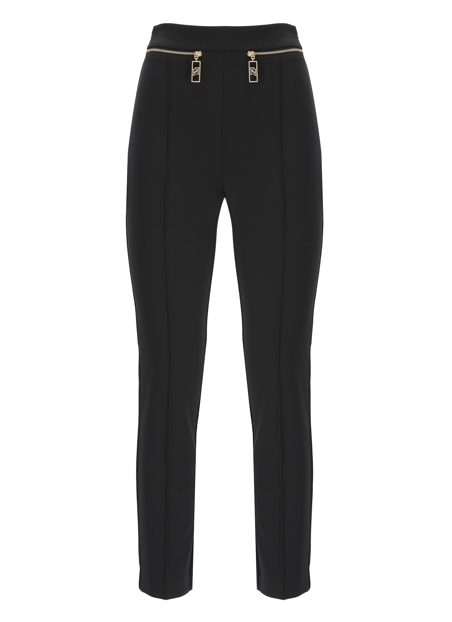 Elisabetta Franchi Straight Crepe Trousers With Zip In Black