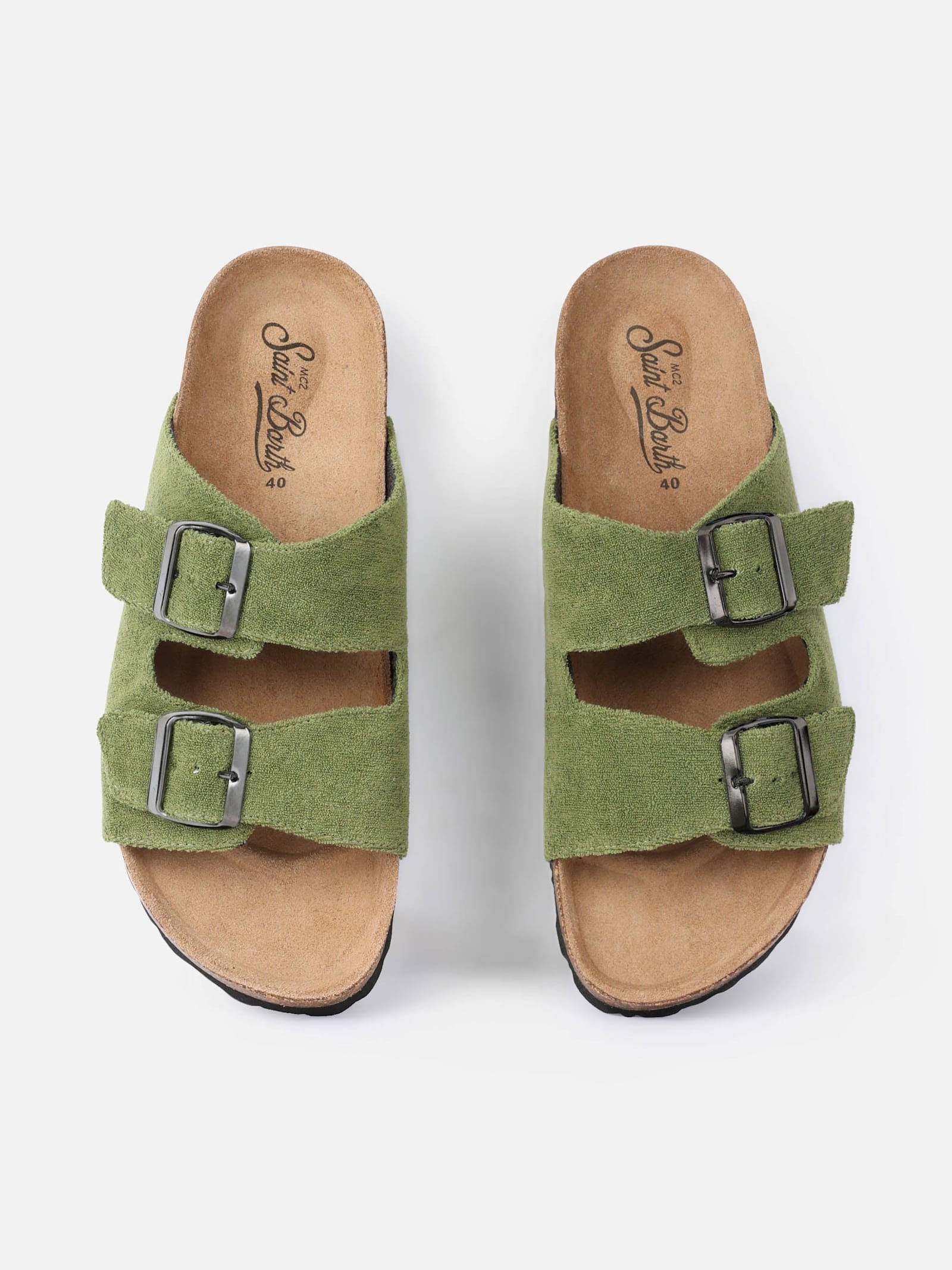 Mc2 Saint Barth Military Green Terry Man Sandals In Green