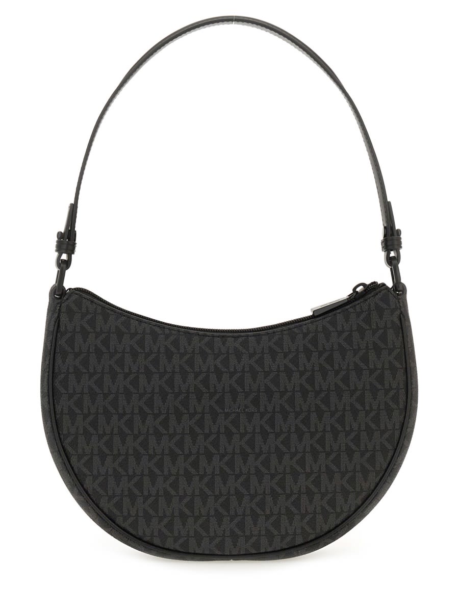 Michael Kors Monogram Pattern Shoulder Bag With Adjustable Strap In Black