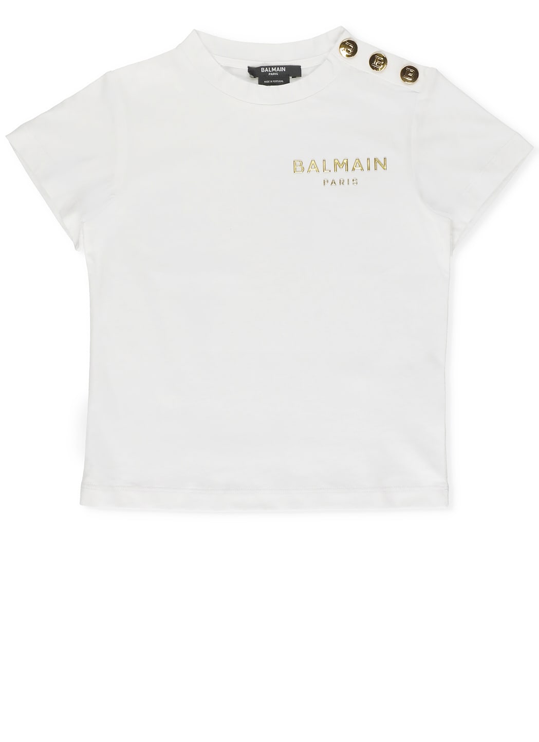 Balmain Kids' T-shirt With Logo In White/gold