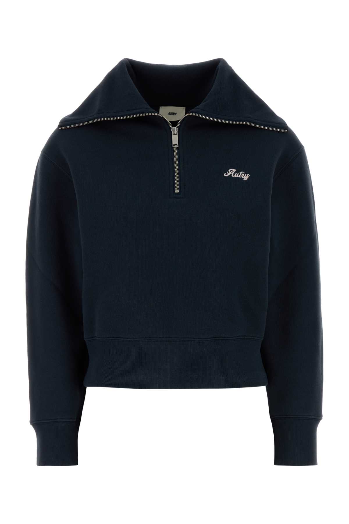 Autry Cotton Sweatshirt With High Collar And Ribbed Cuffs In Blue
