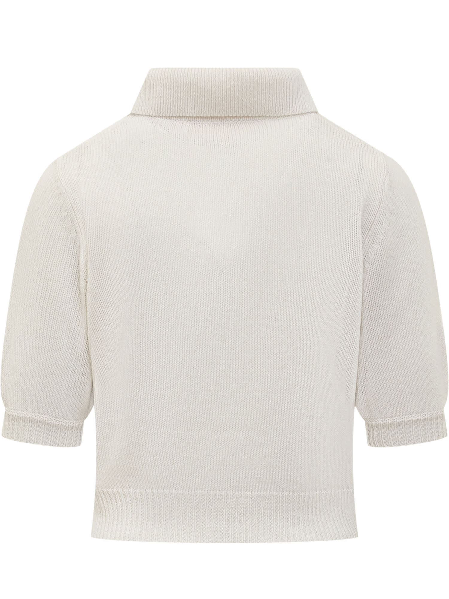 Shop Marni Cashmere Flower Detail Polo In Alabaster