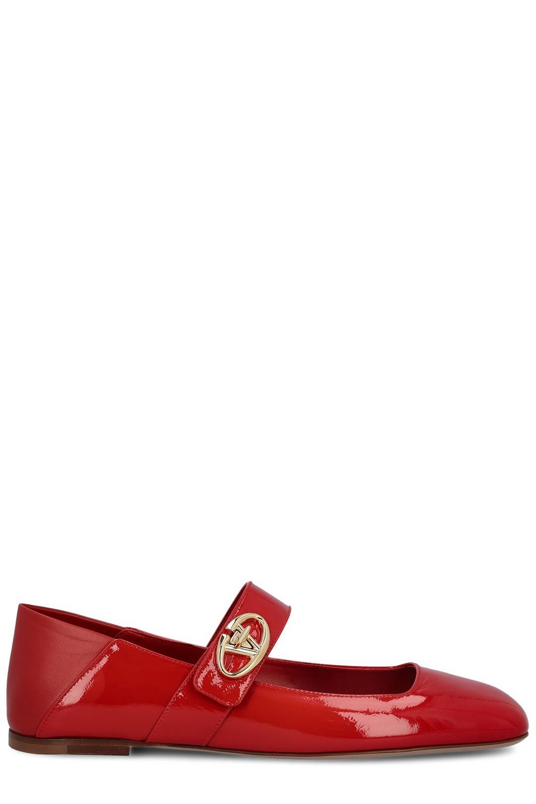 Shop Valentino Vlogo Locker Mary-jane Square Toe Ballerina Shoes In Red