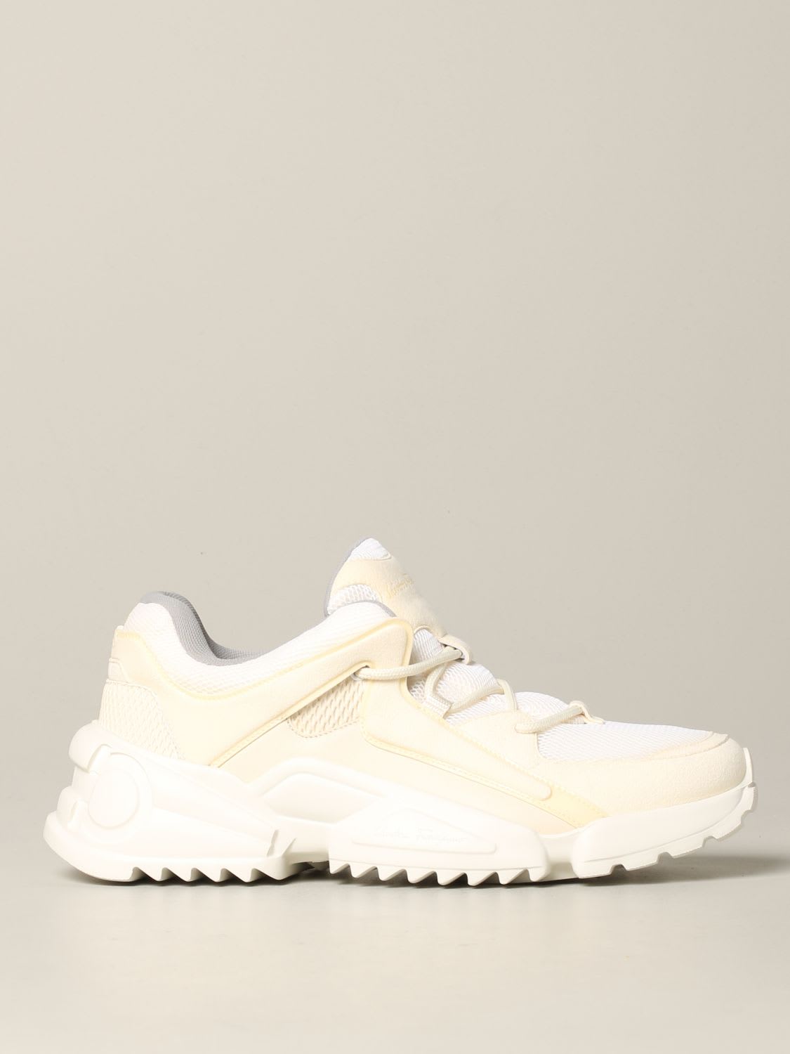 Ferragamo Skylar Sneakers In Suede And Mesh In White