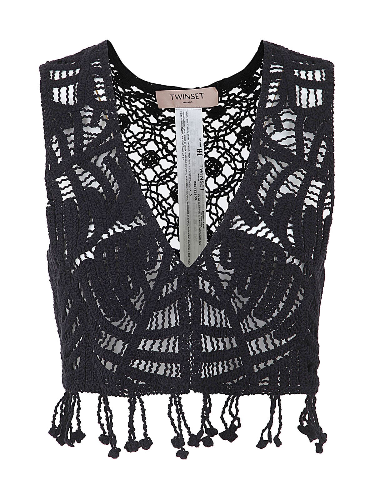 Twinset Black Crochet Top In Black