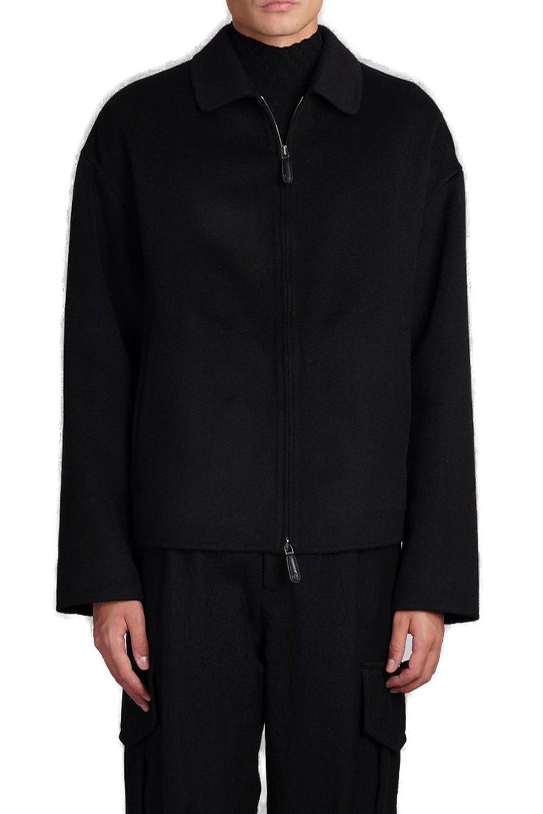 Shop Giorgio Armani Zip-up Straight Hem Jacket In Black