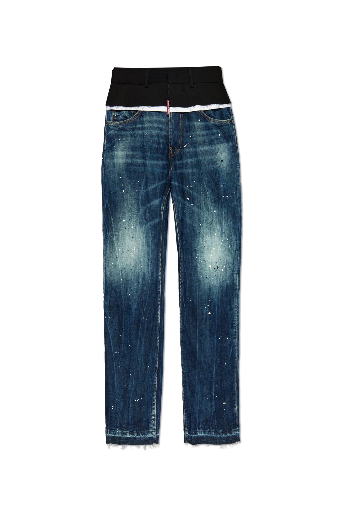 Shop Dsquared2 Jeans Made From Combined Materials In Navy Blue