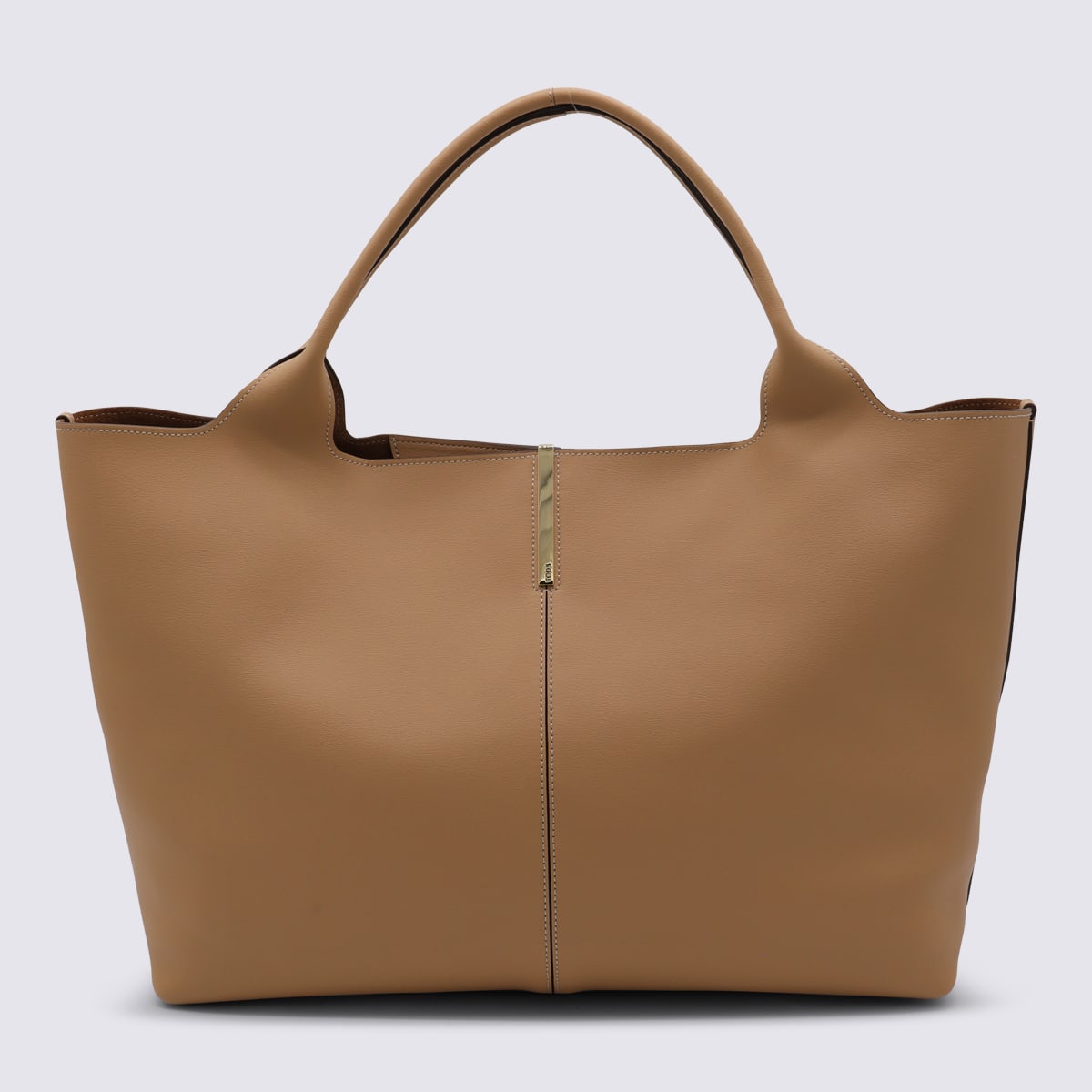 Tod's Beige Tote Bag With Two Top Handles And Logo Plaque On The Front In Leather Woman In Brown