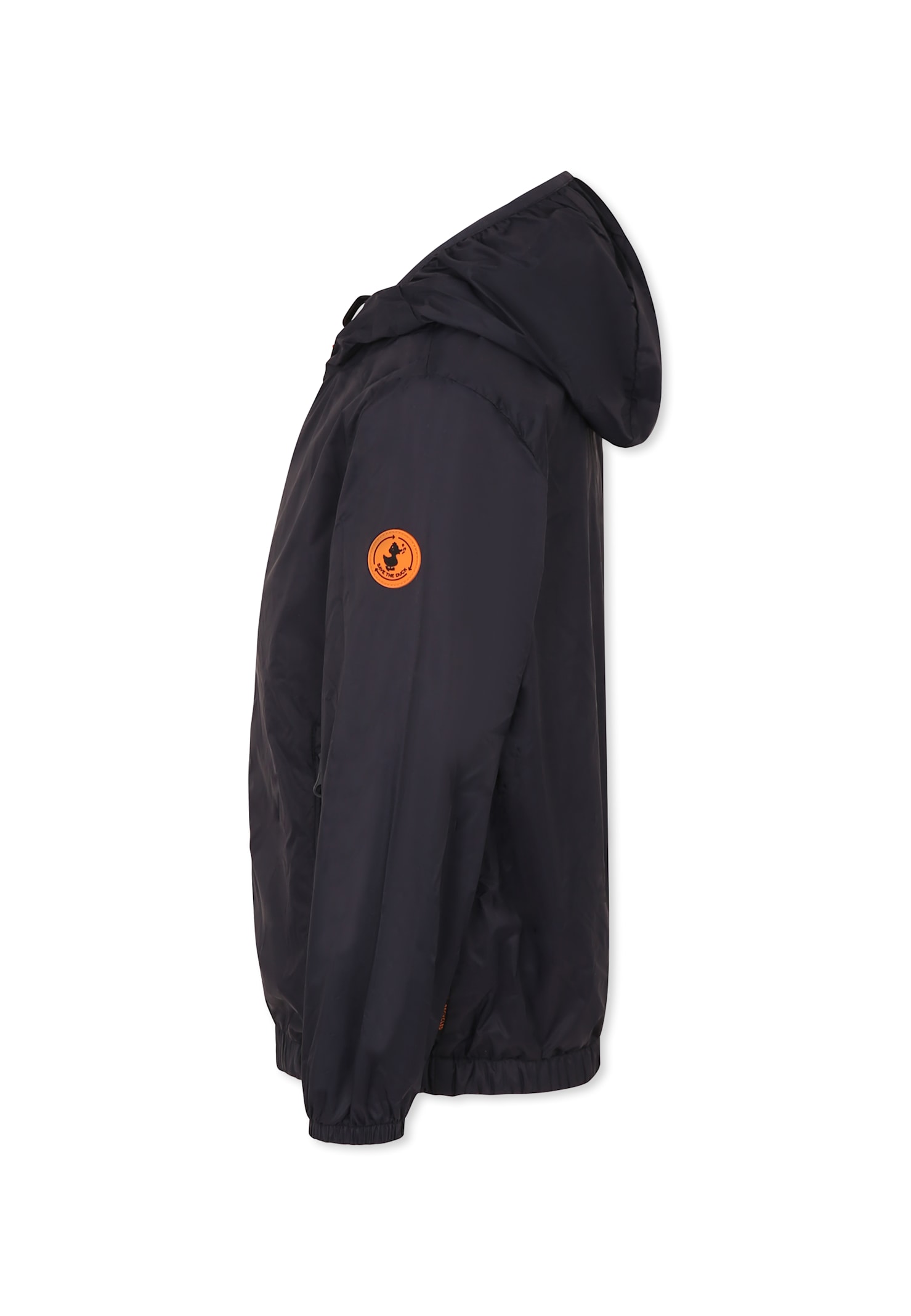 Save The Duck Blue Windbreaker Jacket For Kids With Logo In Black