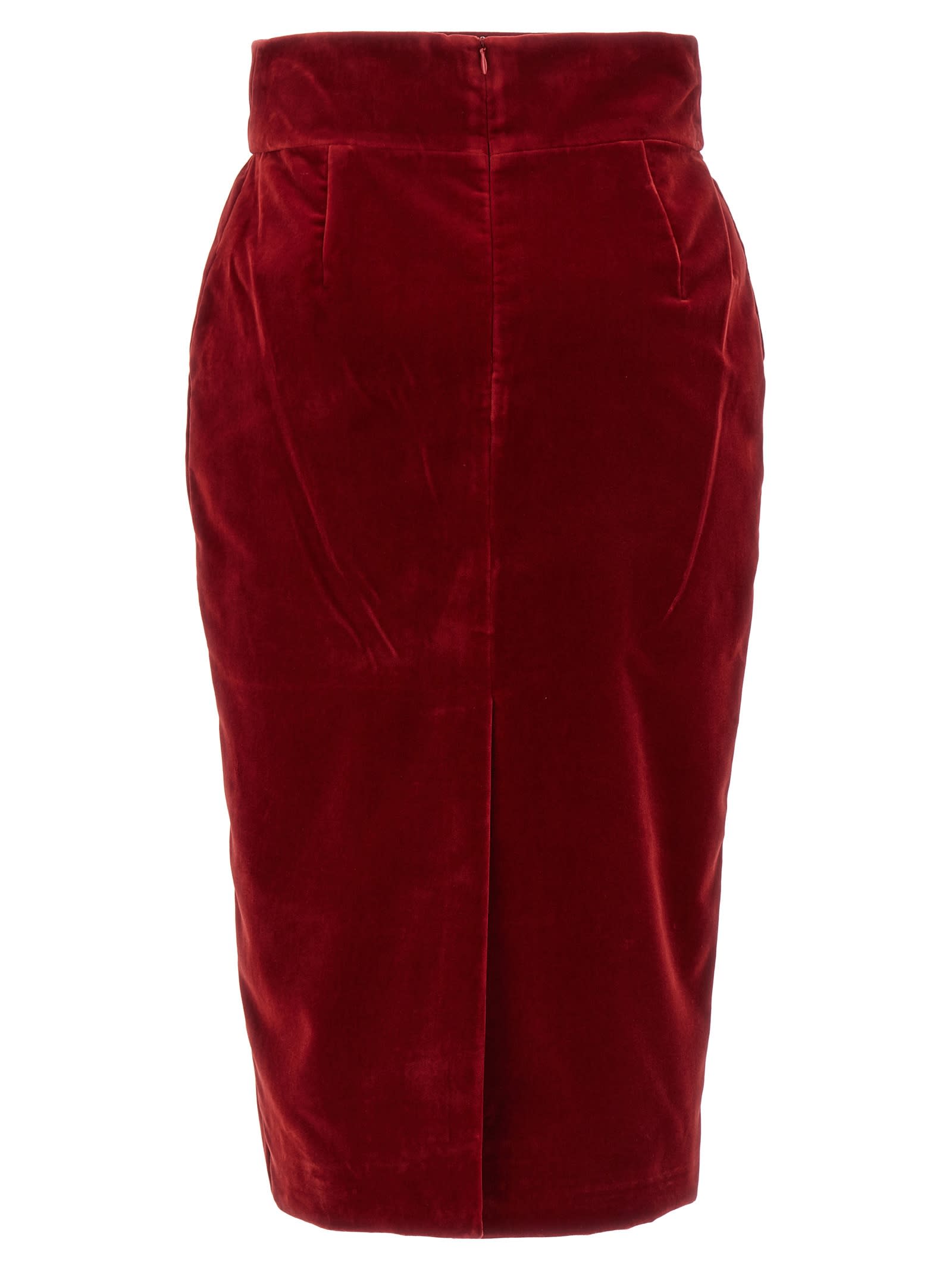 Shop Alexandre Vauthier Velvet Midi Skirt In Red