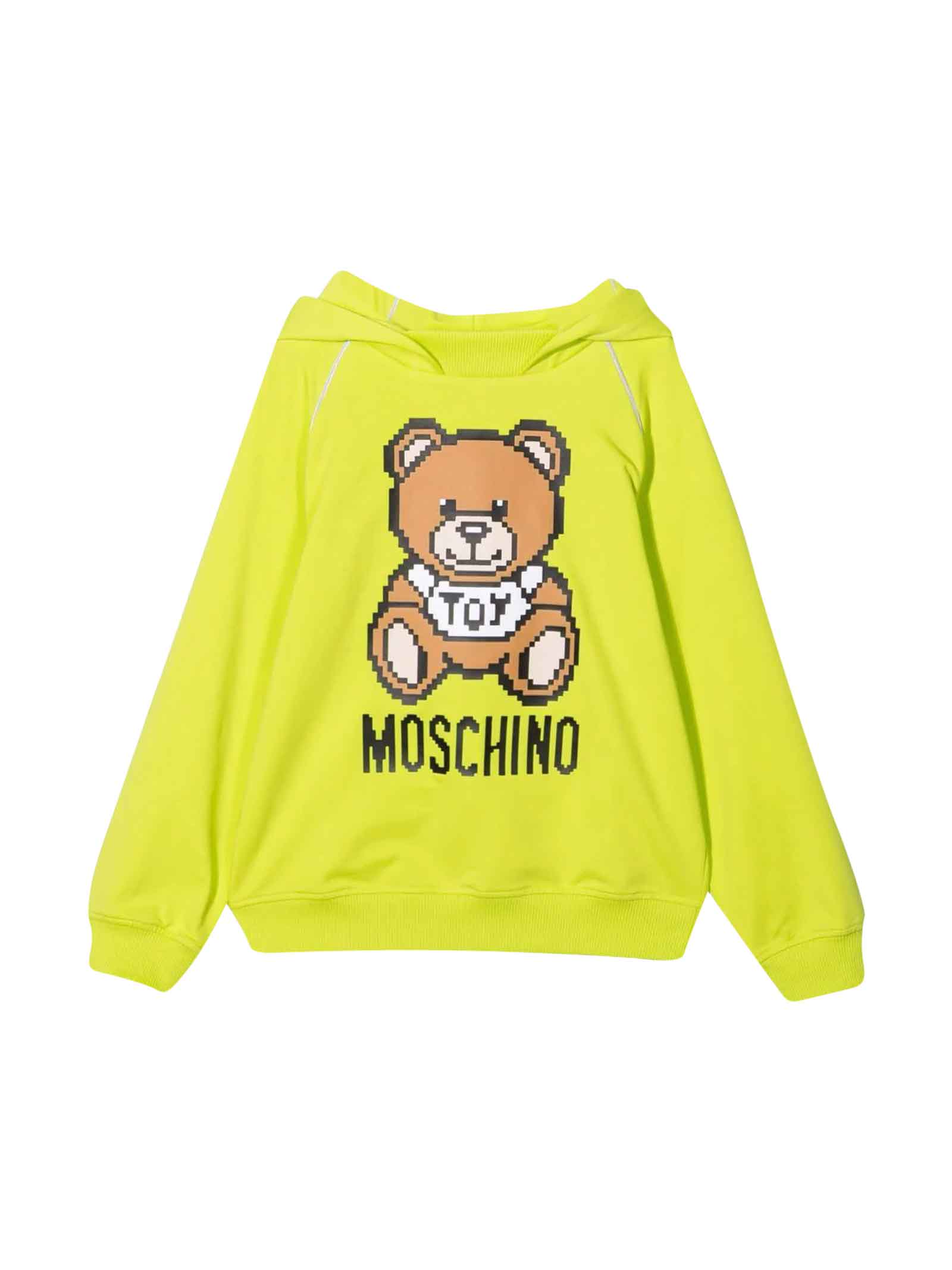 Moschino Yellow Fluo Sweatshirt With Hood And Toy Print
