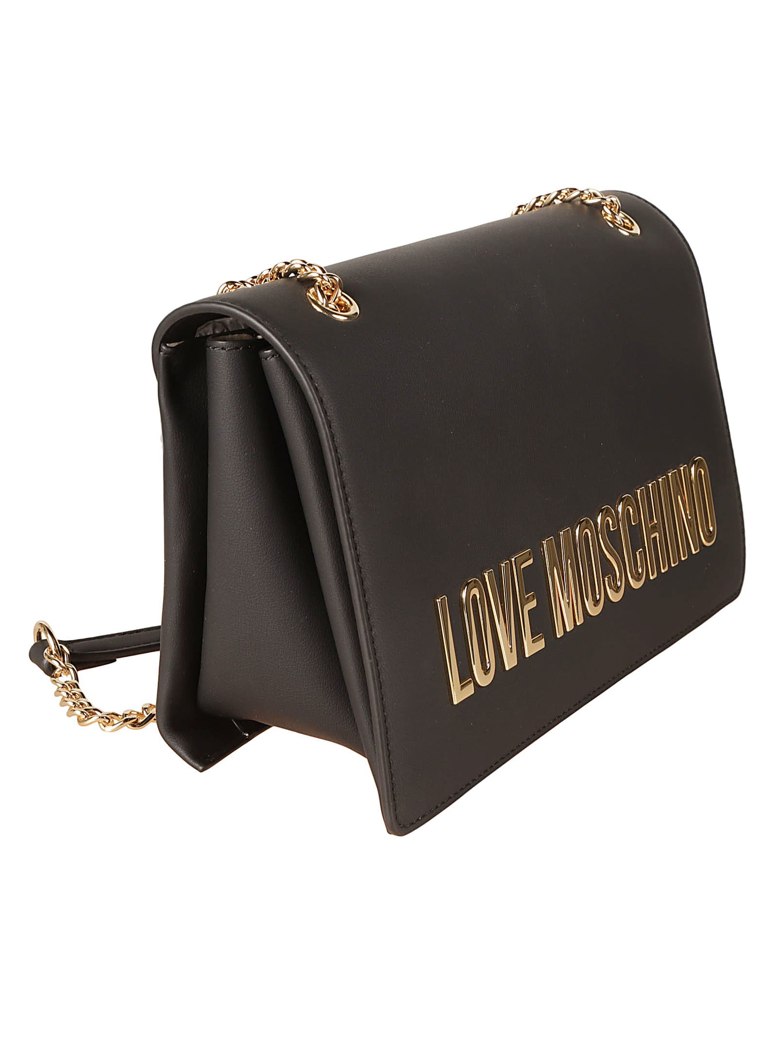 Shop Love Moschino Logo Plaque Applique Shoulder Bag In Black