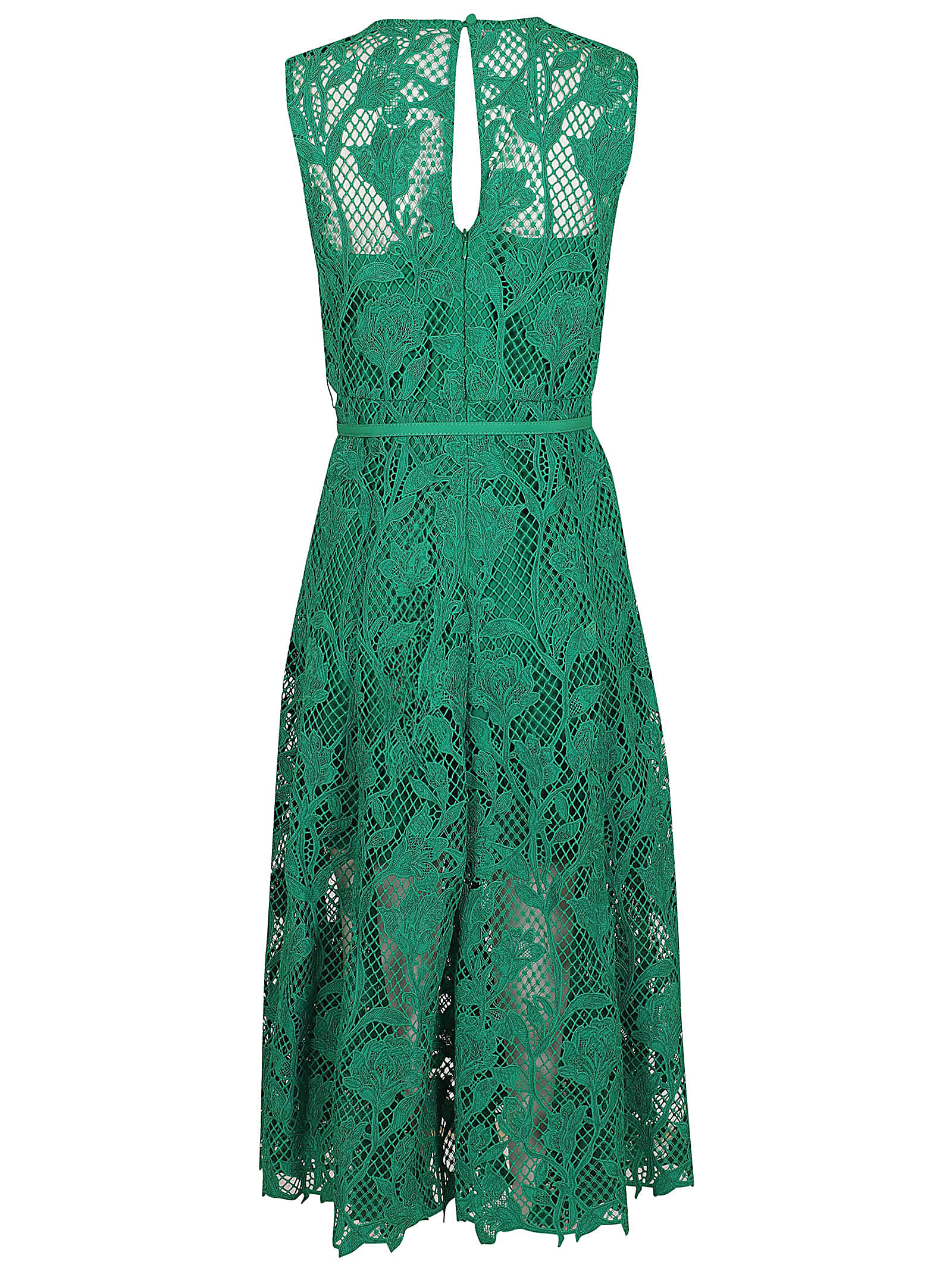 Shop Self-portrait Green Lace Sleeveless Midi Dress