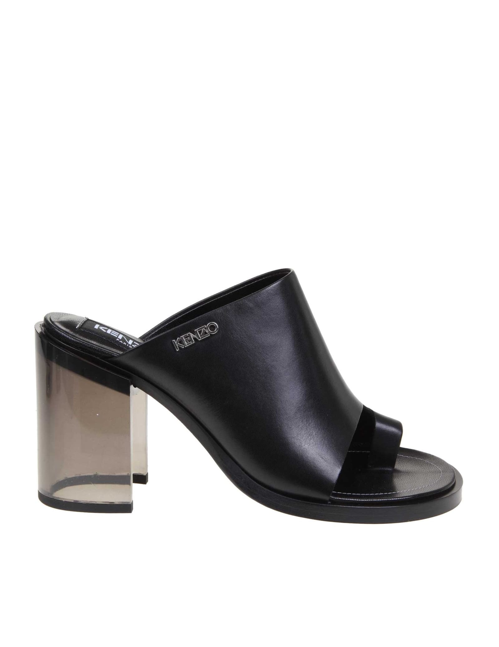 KENZO MULES K-ROUND IN BLACK LEATHER,11267313