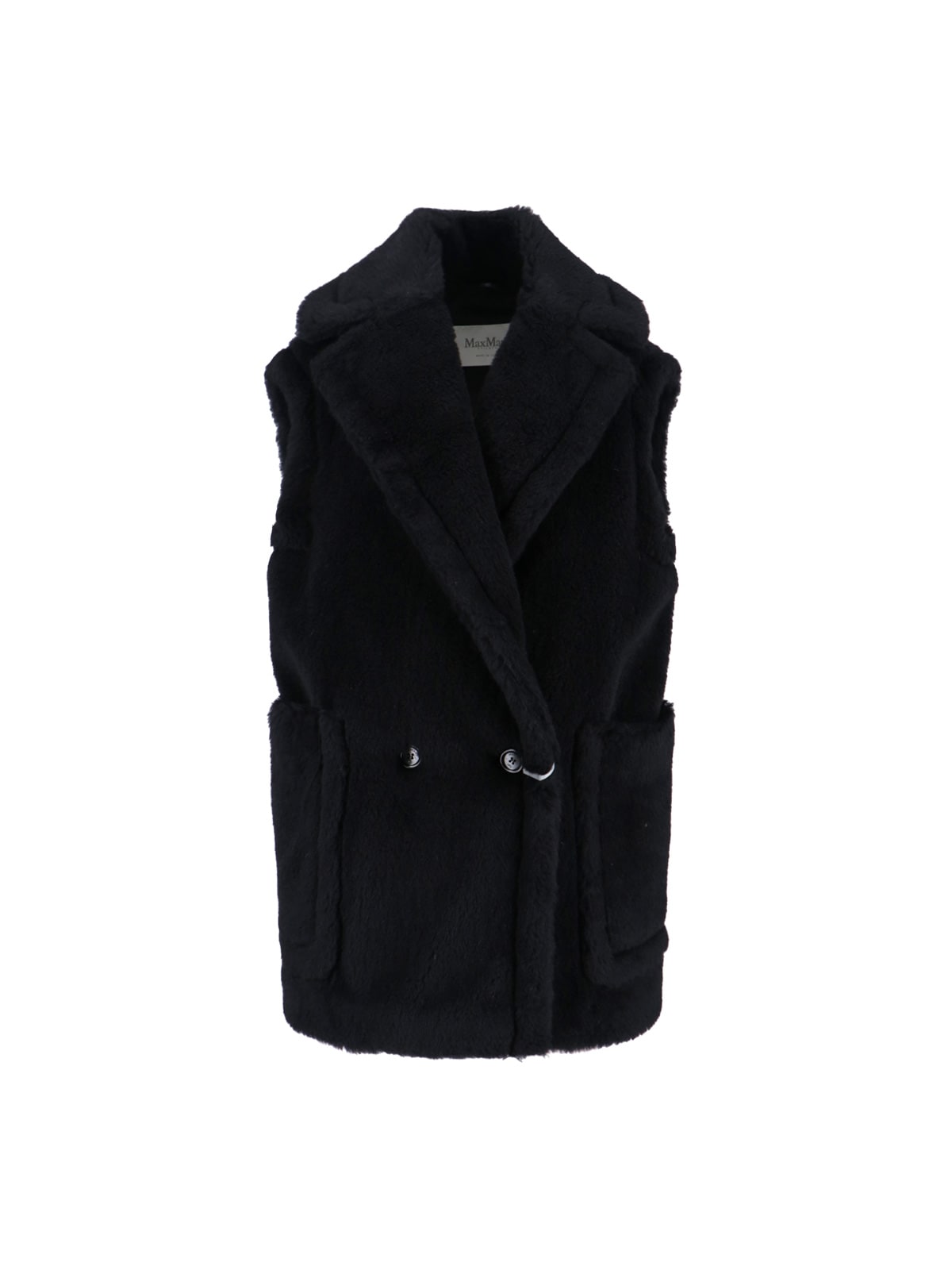 Max Mara Double-breasted Sleeveless Faux Fur Jacket In Brown