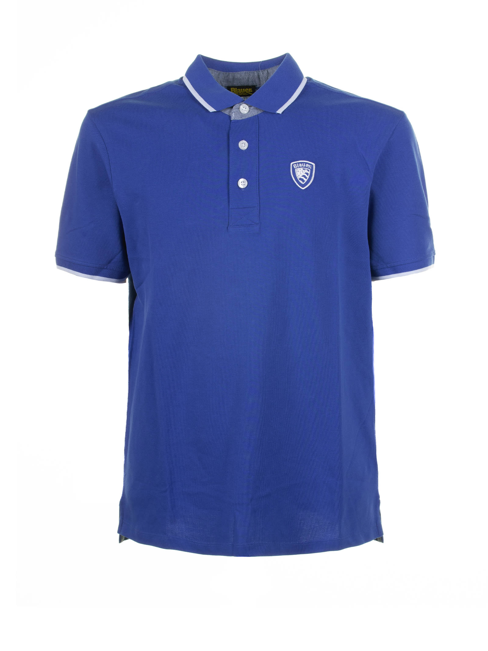 Blue Short-sleeved Polo Shirt With Inserts